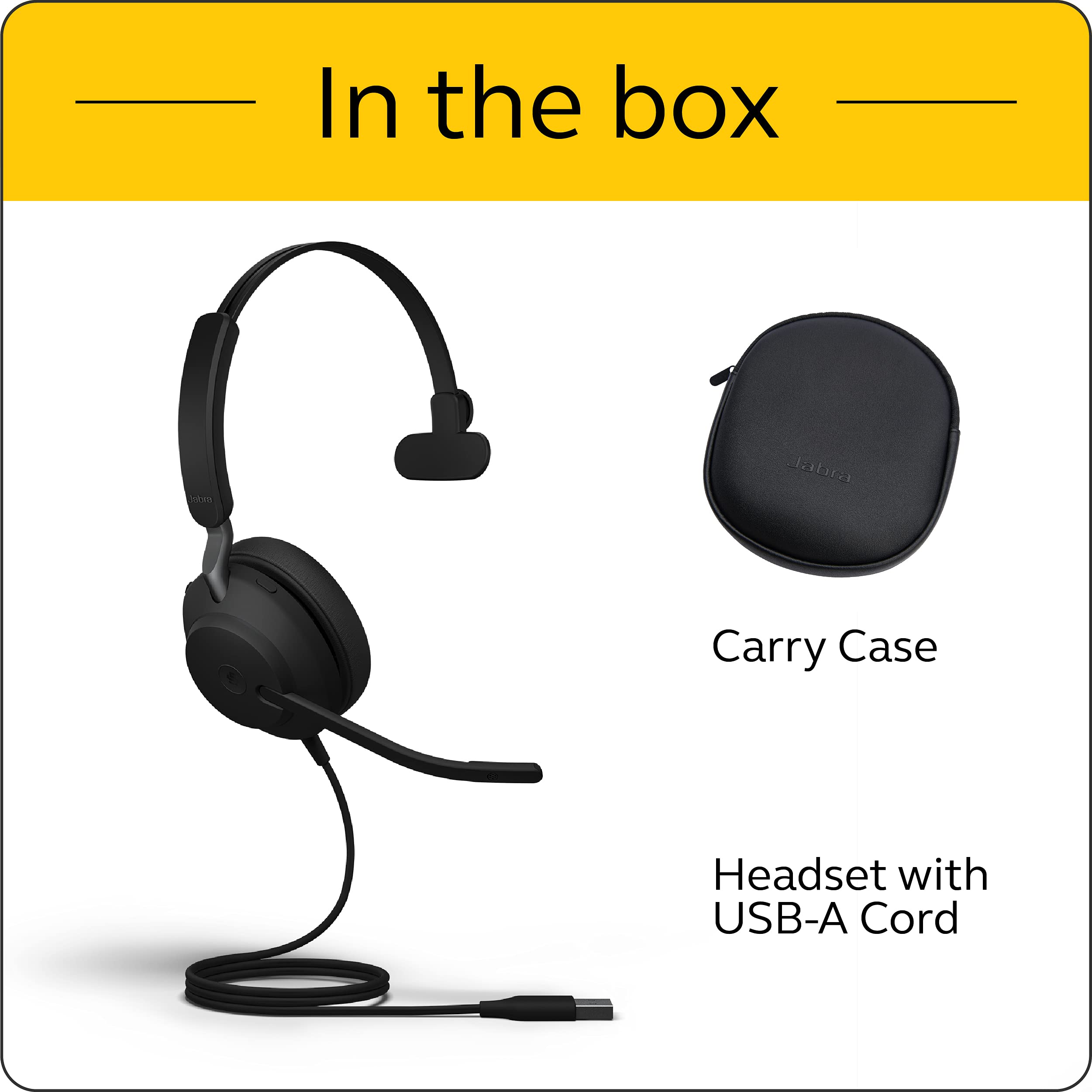Jabra Evolve2 40 MS Wired Headphones with USB-A - Mono Black Office Headset for Telework, Calls & Music | All-Day Comfort & Passive Noise Cancelling | MS-Optimized USB Connection | Perfect for Remote Work, Video Conferencing & Online Learning