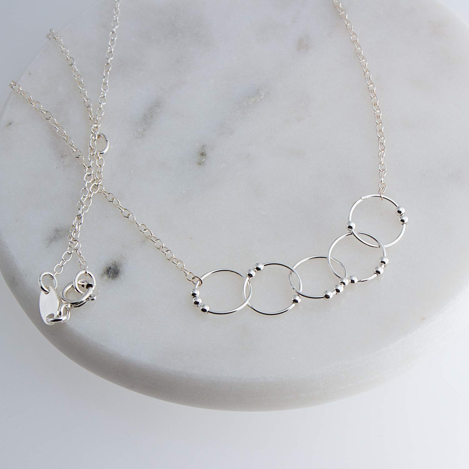 Sterling Silver 925 Karma Layered Necklace for Women - 5 Tiny Bead Rings Minimalist Pendant Jewelry - Perfect for Everyday Wear, Gifts & Spiritual Occasions