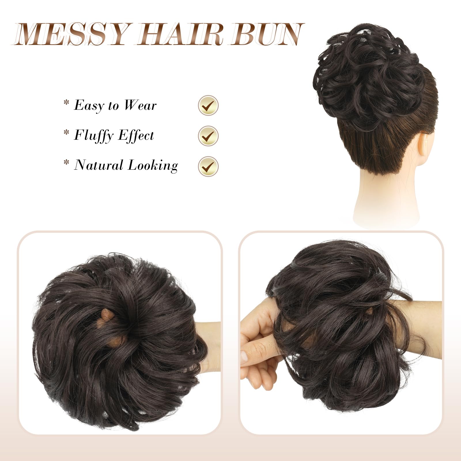 FESHFEN Synthetic Hair Bun Extensions - Messy Curly Scrunchies for Women & Girls | Plus Size Donut Updo Hairpieces (1.94oz) - Perfect for Parties, Weddings & Everyday Styling
