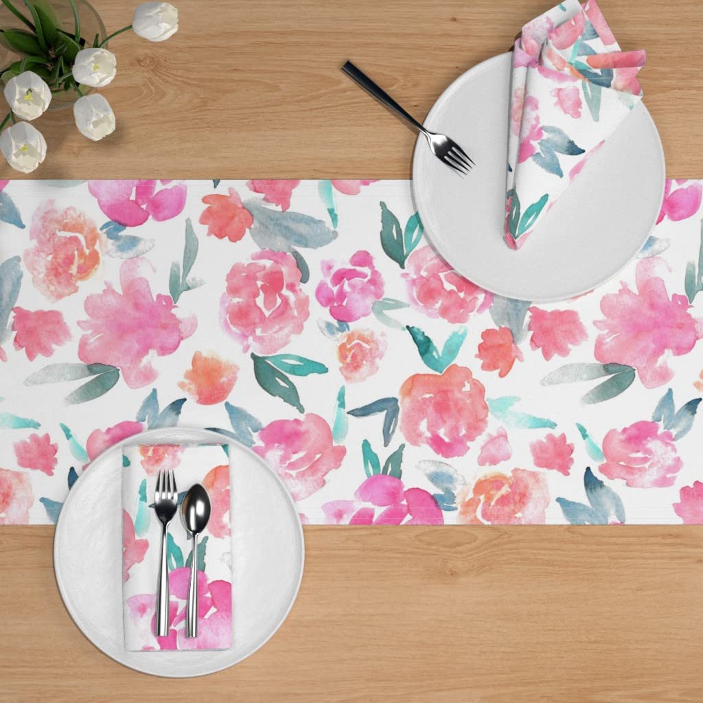 Watercolor Floral Bohemian Cotton Sateen Table Runner 90