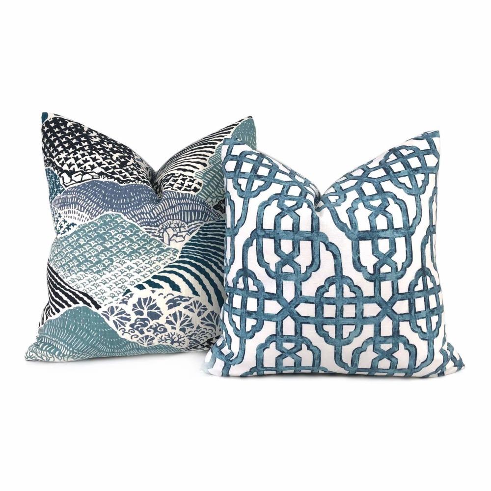Imperial Trellis Seaside Blue & White Pillow Cover - Premium Lacefield Designs Fabric - Perfect for Coastal, Farmhouse & Boho Home Decor