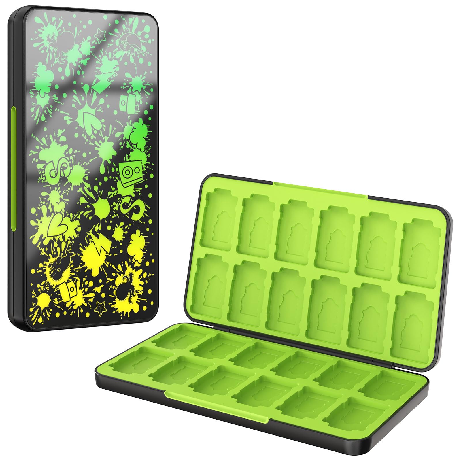 Moko Game Card Holder Case for Nintendo Switch OLED/Switch/Switch Lite - 24 Game Card Slots & 24 Micro SD Slots - Protective Storage Organizer (Green/Yellow) - Perfect for Travel & Gaming Accessories Organization