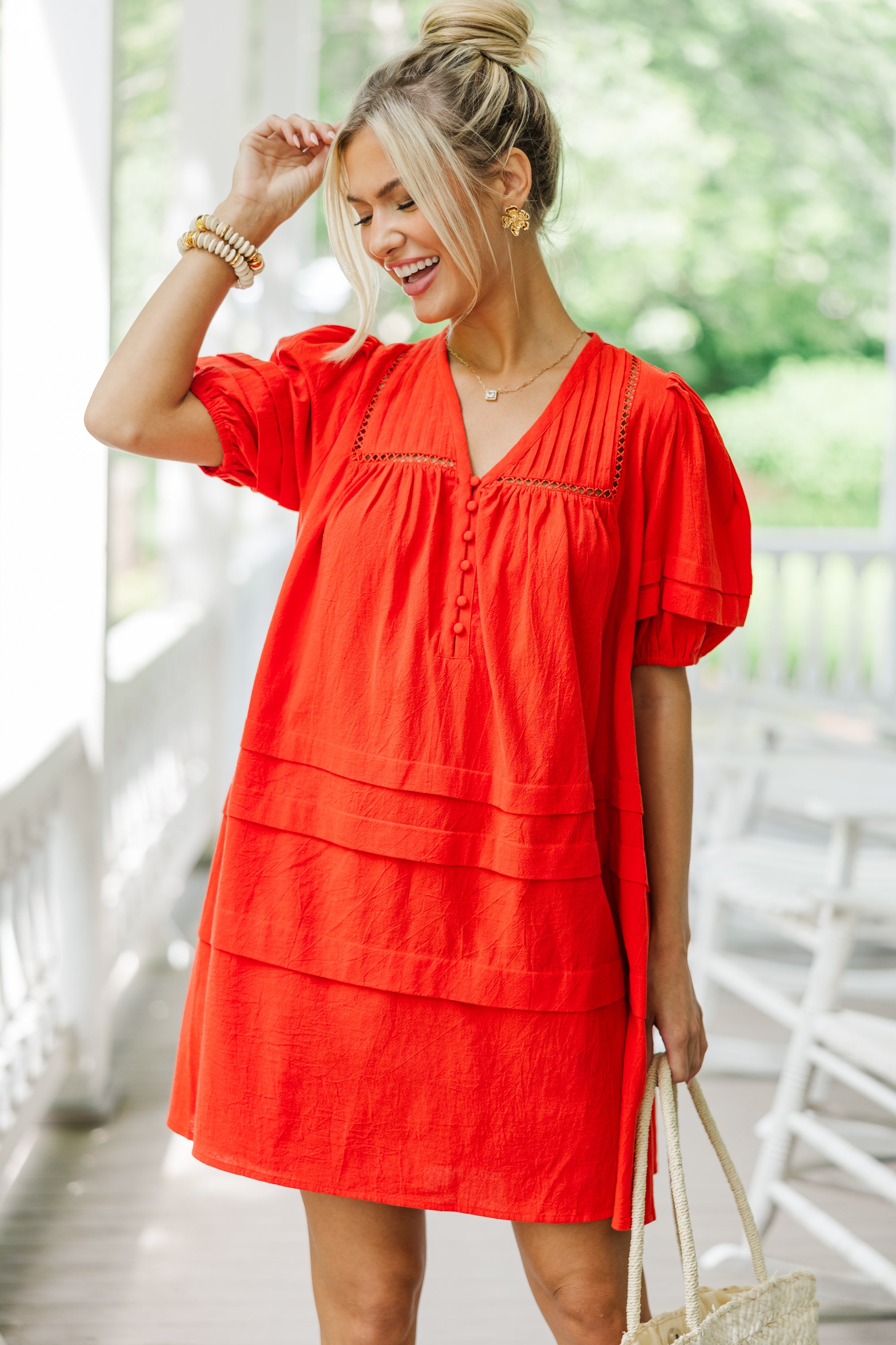 Red Pleated Dress for Women - Elegant & Comfortable A-Line Midi Dress for Parties, Weddings & Special Occasions | Designed For Joy