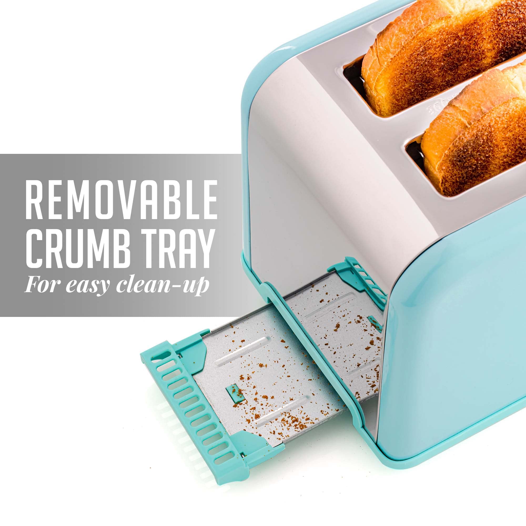 OVENTE 2 Slice Toaster with Extra Wide Slots - 6 Browning Settings, Stainless Steel Body & Removable Crumb Tray - Compact Countertop Toaster for Bread, Bagels, Muffins, Croissants & Waffles (Turquoise TS2450T) - Perfect for Breakfast, Kitchen, Dorm & Office Use