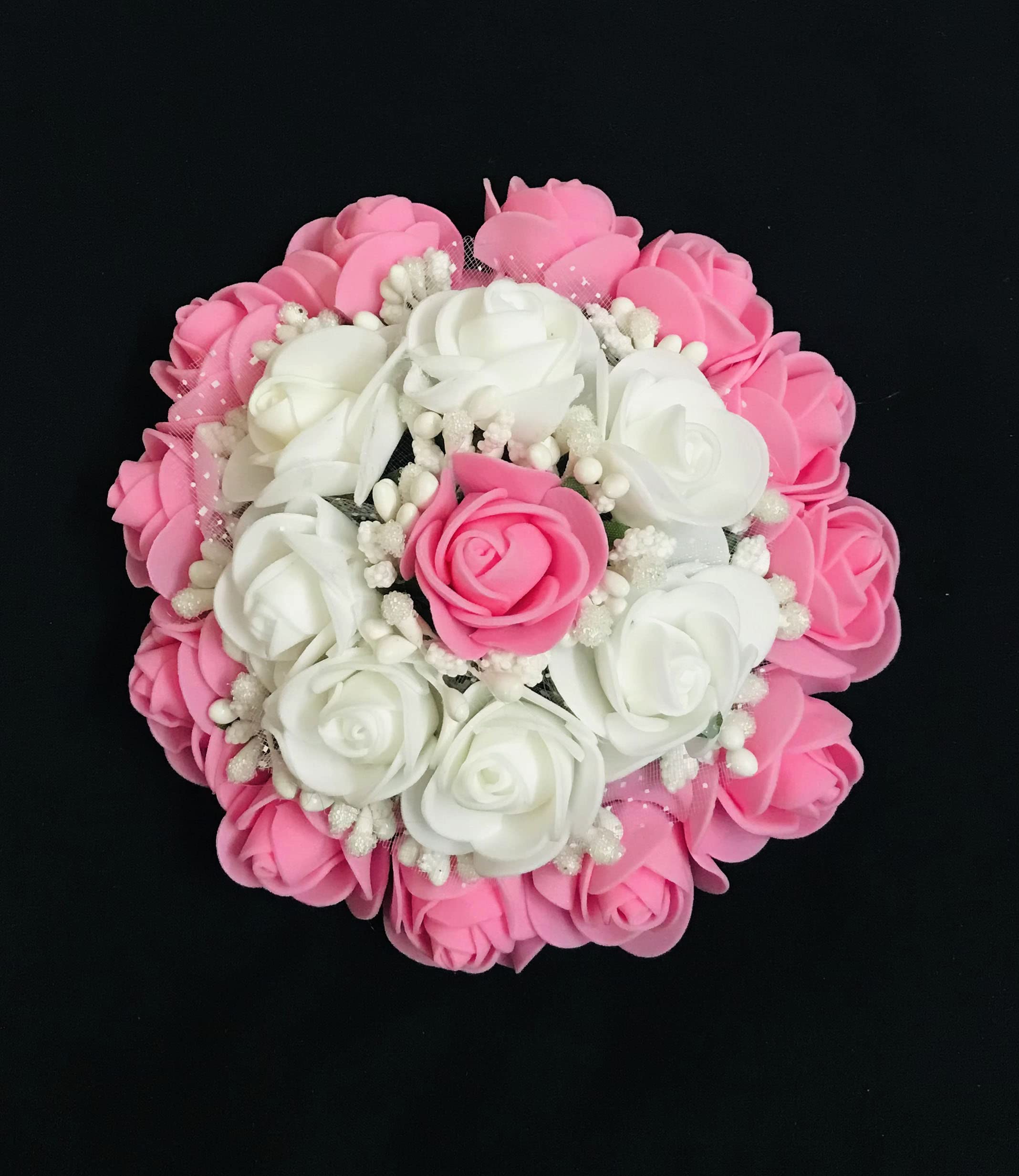 Arooman™ Artificial Flower Juda Bun/Gajra Hair Accessories for Women & Girls - Pack of 1 (Pink & White) | Perfect for Weddings, Parties & Traditional Indian Hairstyles