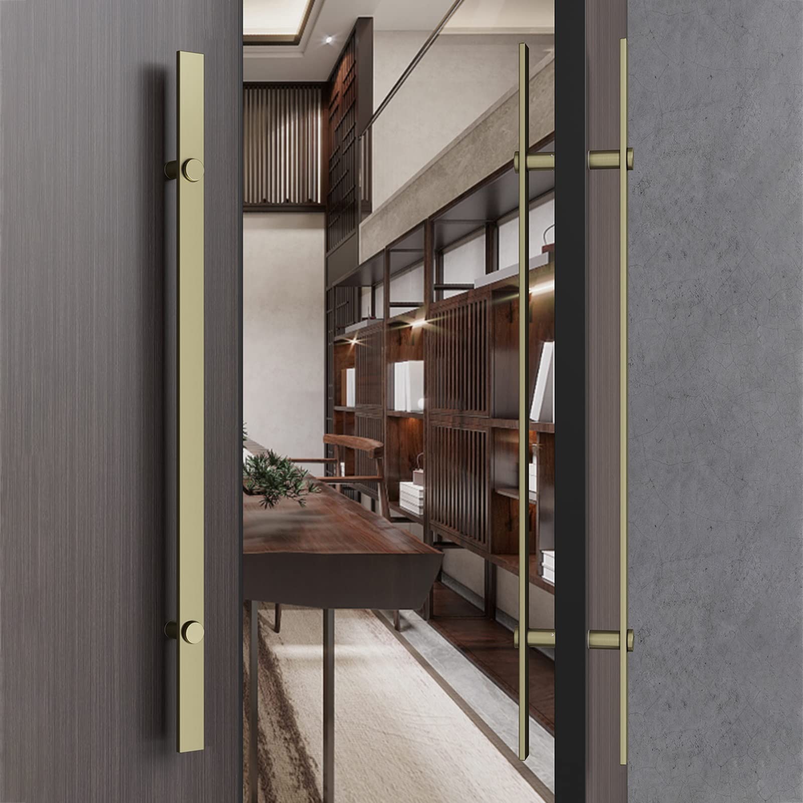 Modern Contrast Color Sliding Glass Door Handle Set - Black, Red, Bronze, Gold, White Options - Back-to-Back Barn Door Pull - 47 Inch (120cm) Bronze Finish - Perfect for Contemporary Homes, Office Partitions & Glass Cabinet Doors