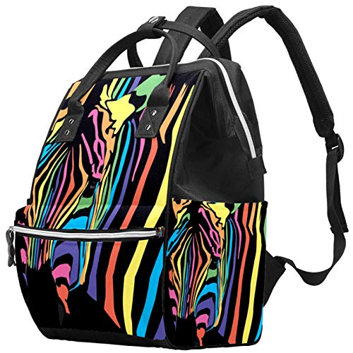 LORVIES Rainbow Zebra Diaper Backpack - Large Capacity Multi-Function Baby Bag for Travel, Nursing & Daycare | Waterproof Diaper Organizer with Insulated Bottle Pockets (Perfect for Moms, Dads & Caregivers)