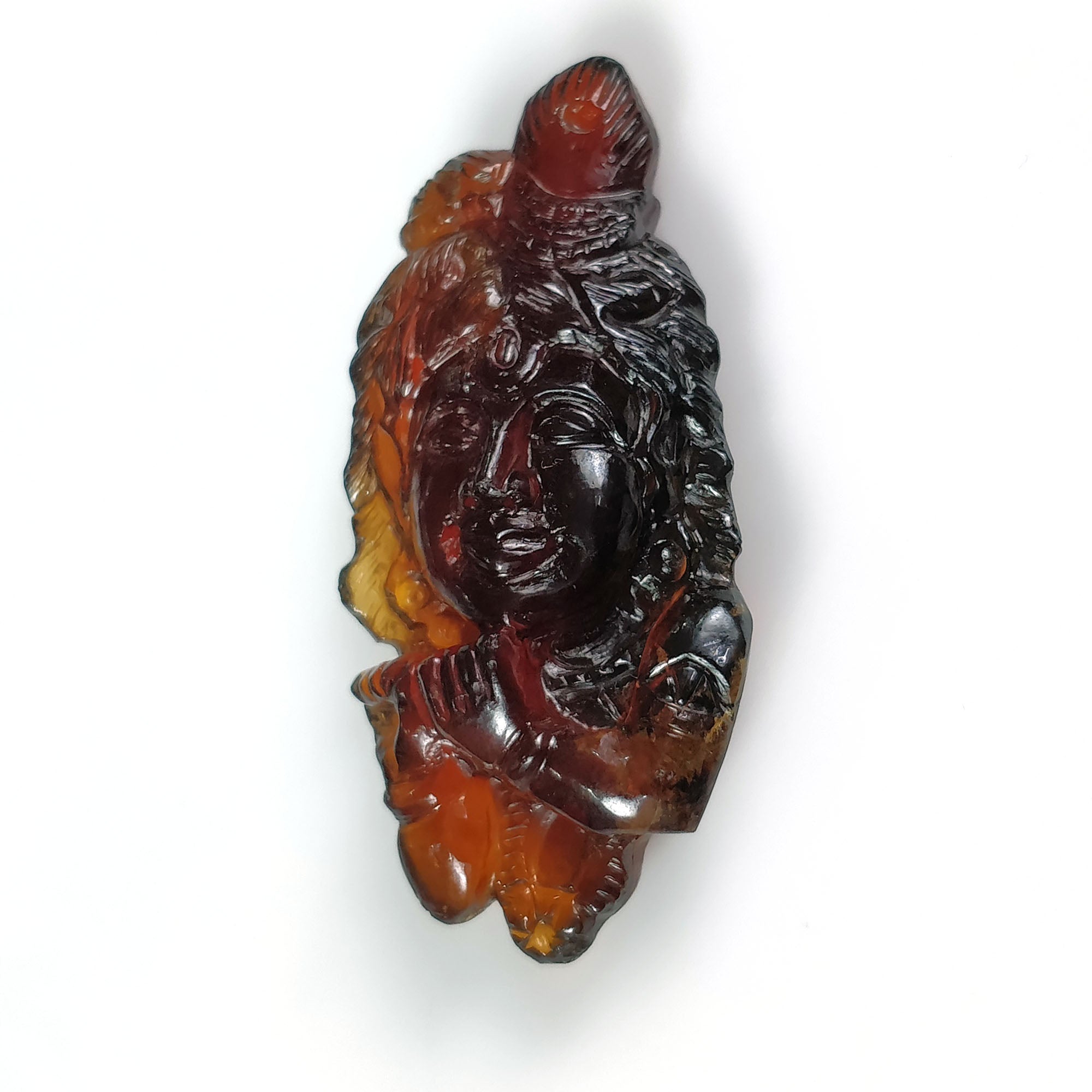 Natural Hessonite Garnet Gemstone Carving - 67.00cts Untreated Hand Carved Lord Krishna Statue (45x20mm) | Spiritual Decor, Meditation Altar, Yoga Room, Hindu Puja, Gift for Devotees