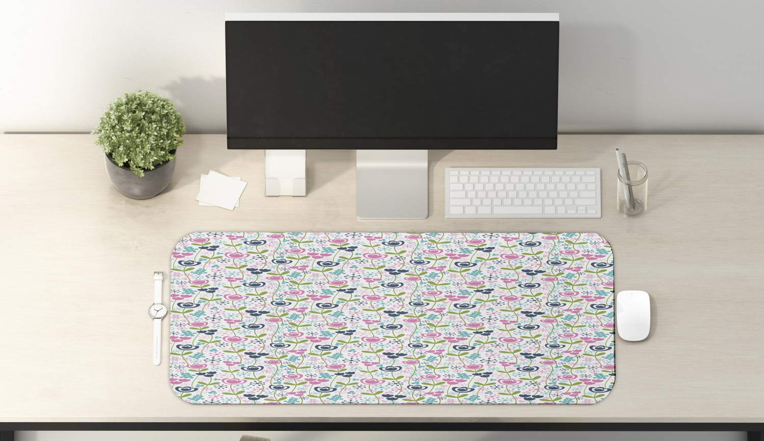 Ambesonne Floral Computer Mouse Pad - Non-Slip Rubber Base, Large 31