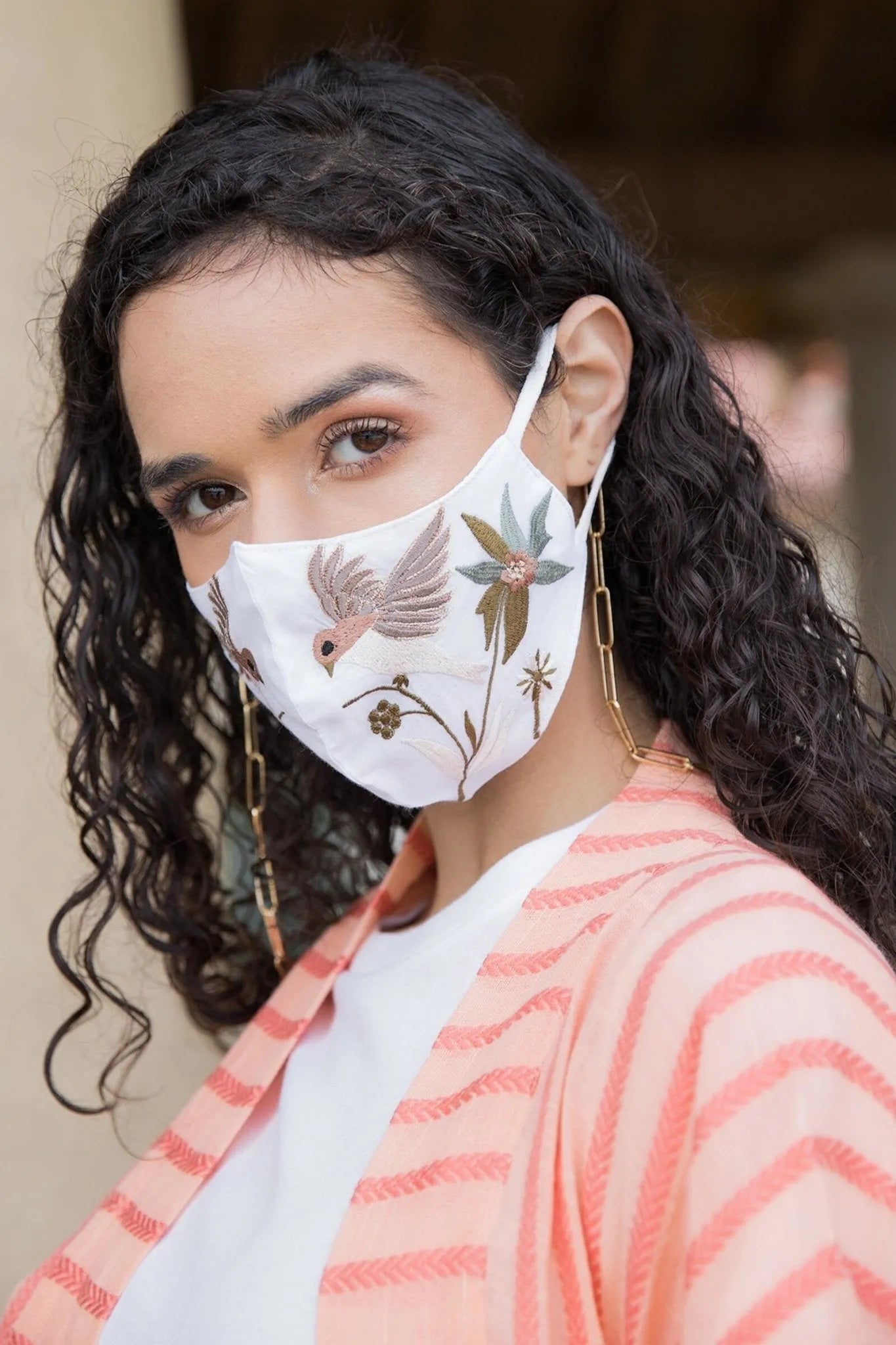 Hummingbird Embroidered Face Mask - Reusable Washable Cotton Fabric with Adjustable Ear Loops for Women & Men - Perfect for Outdoor Activities, Travel, and Daily Protection