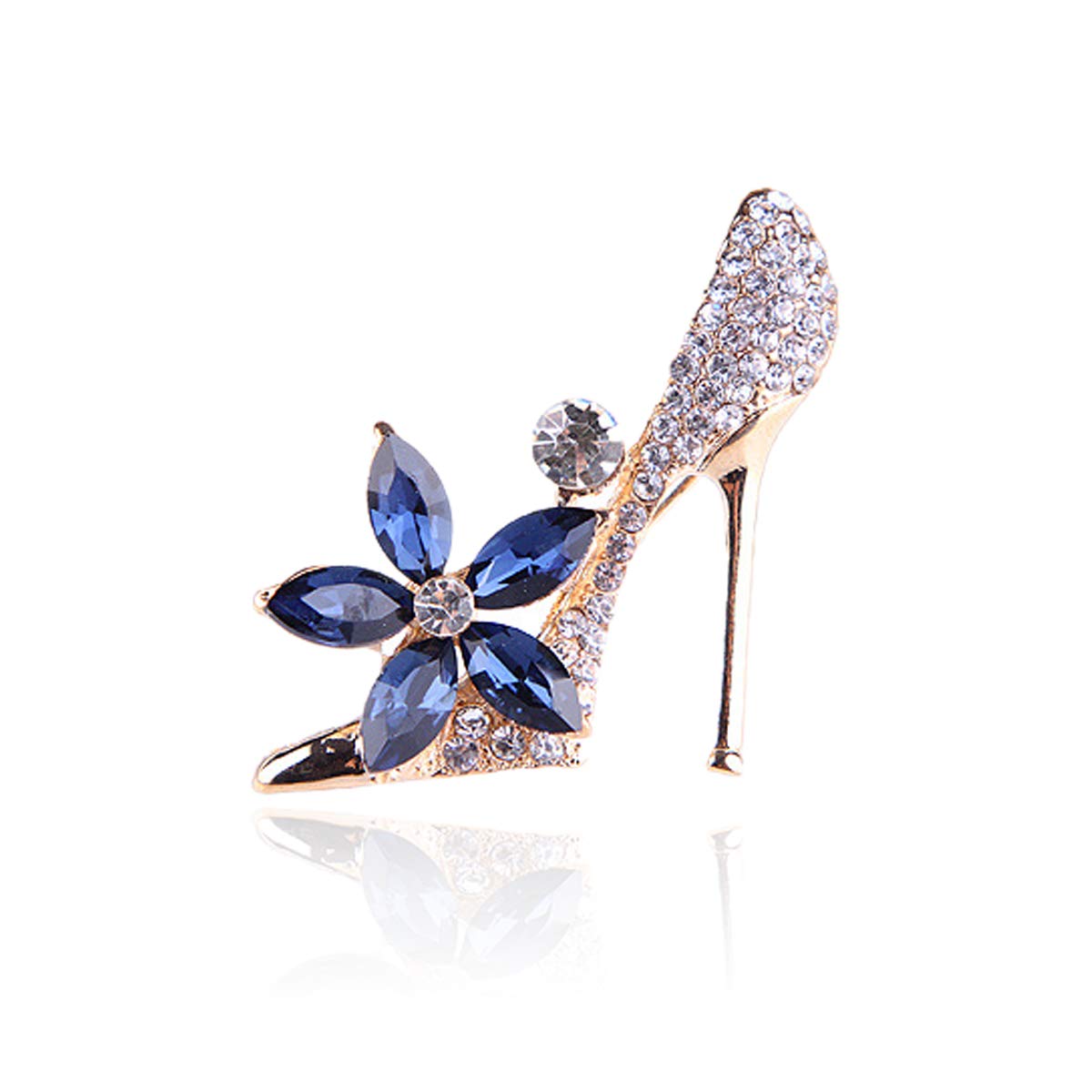Gold Plated Cubic Austrian Crystal High-Heel Shoe Brooch Pin - Elegant Jewelry Gift for Women, Perfect for Weddings, Parties & Special Occasions