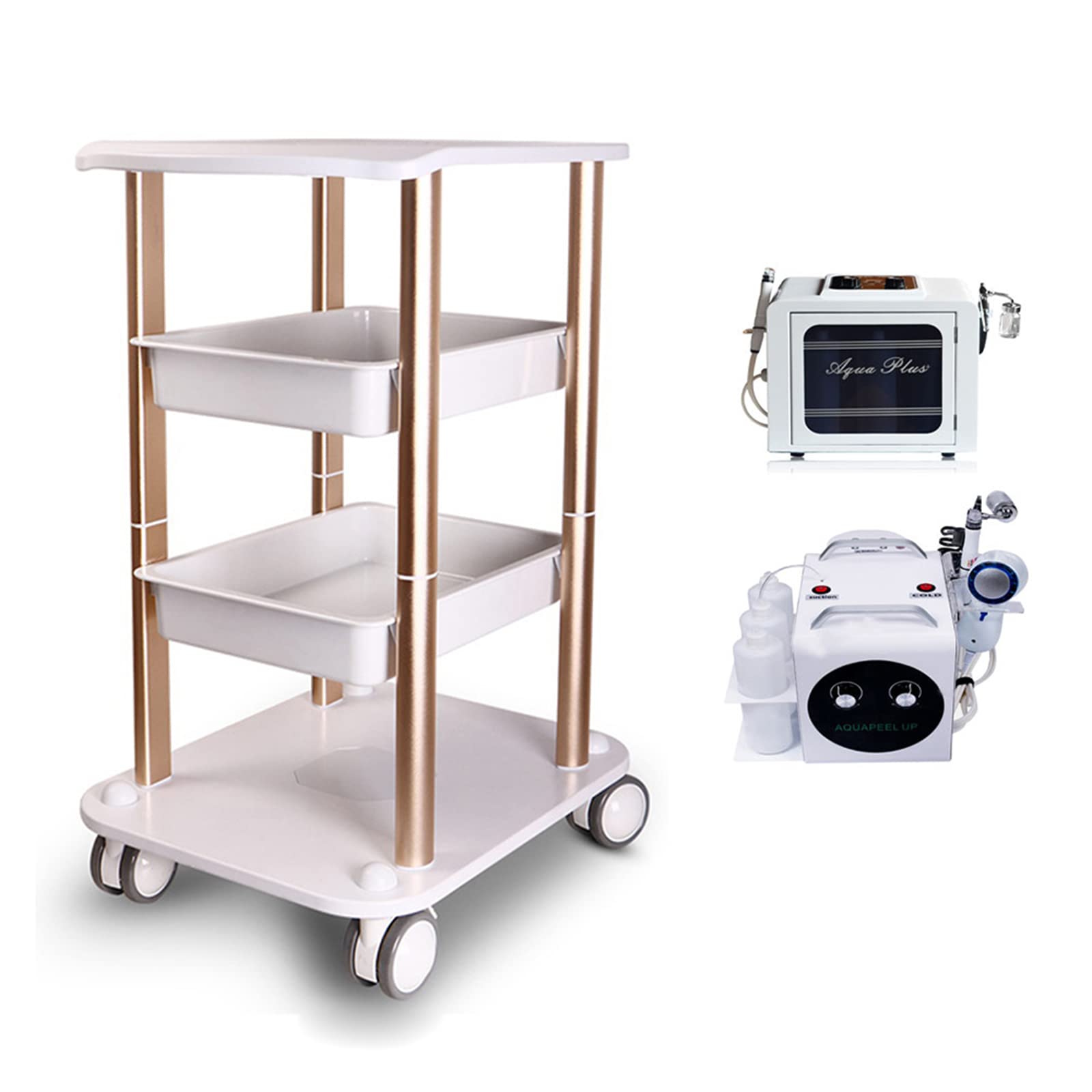 4-Layer Multifunctional Beauty Rolling Trolley Cart with Wheels - Salon Roller Stand for Cosmetology, ABS Beauty Instrument Tray - 27.5