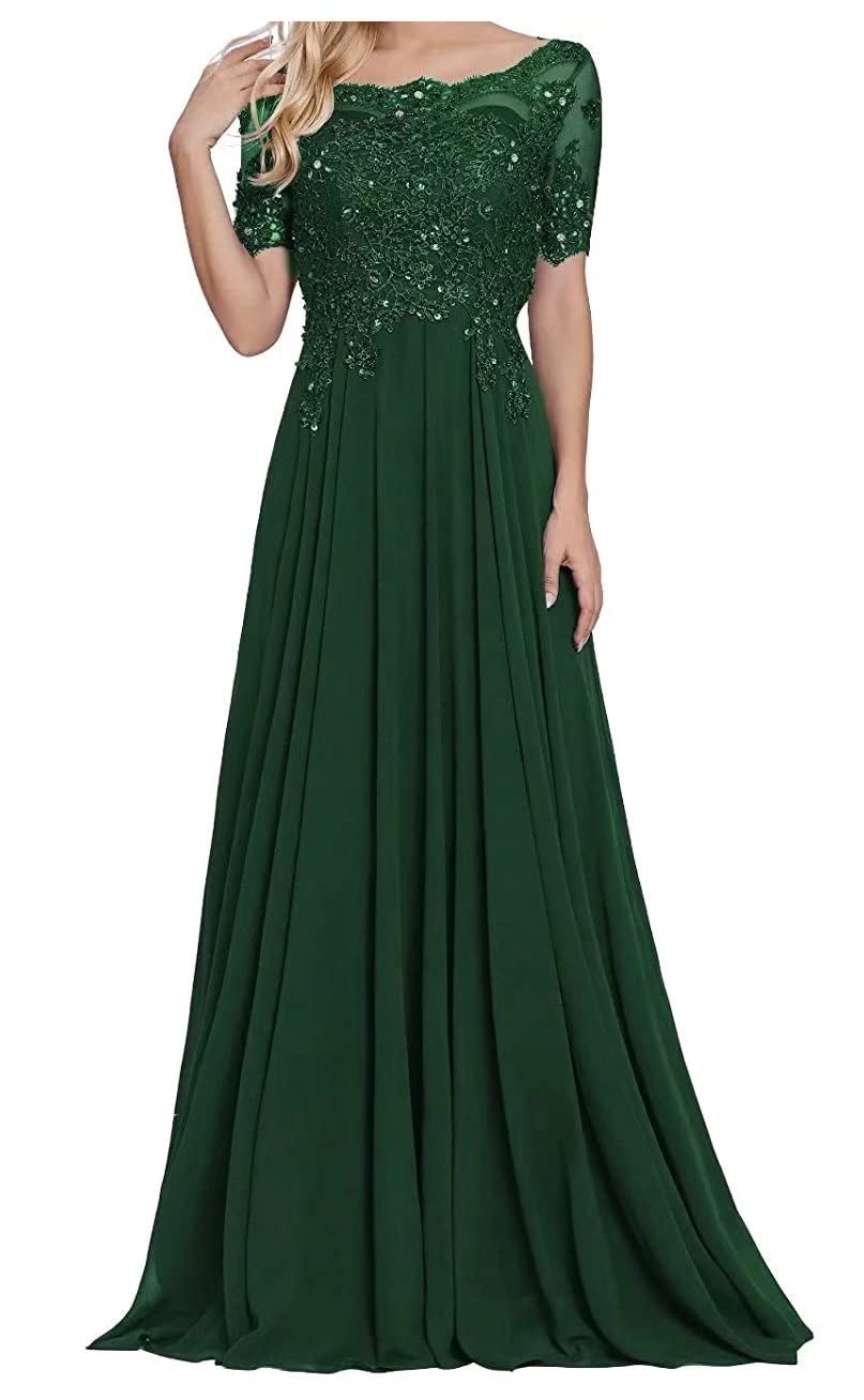 Elegant Long Sleeve Chiffon Lace Mother of The Bride Dress - Formal Wedding Evening Gown for Special Occasions & Celebrations