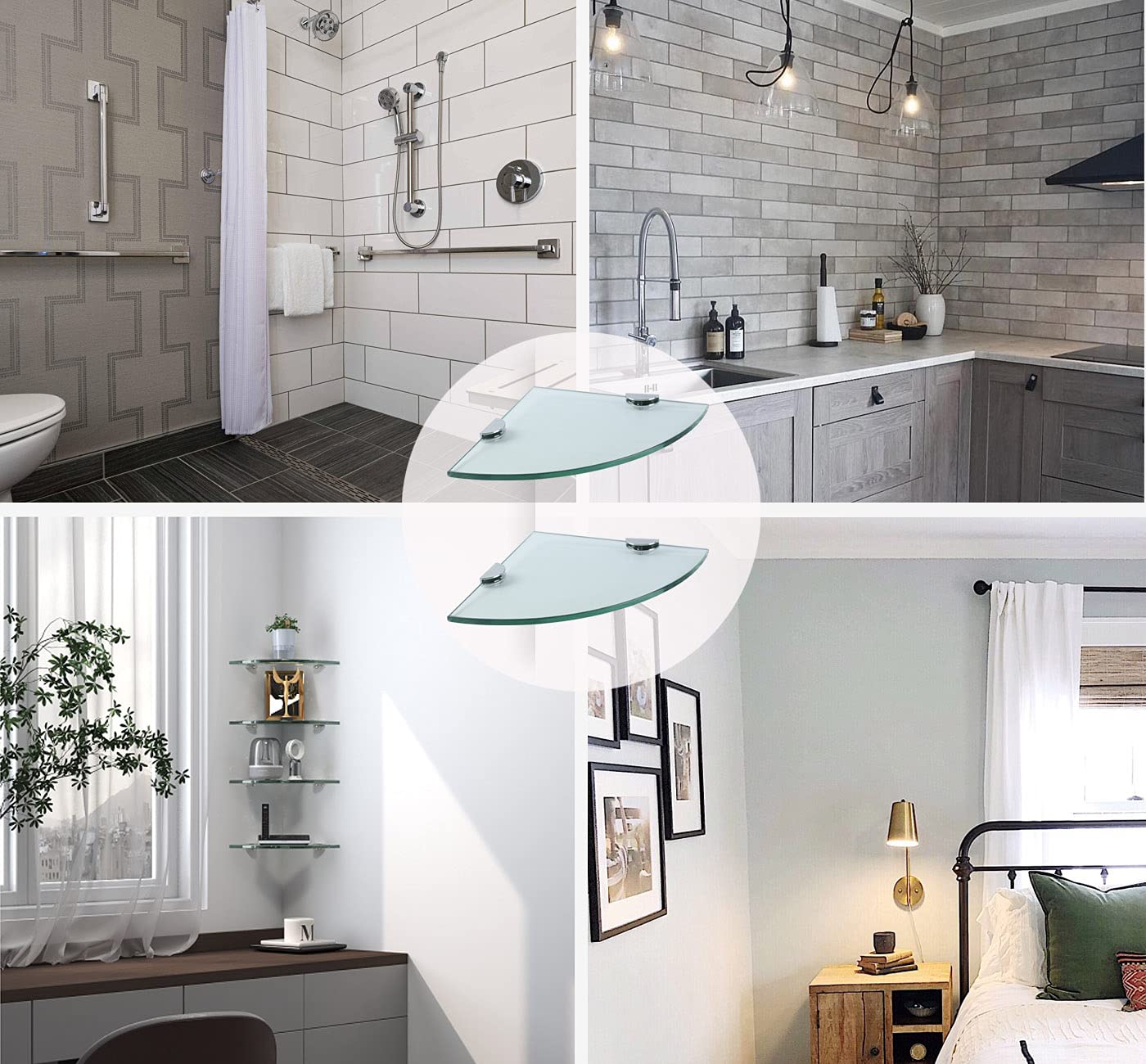 2-Pack No Drill Wall Mount Glass Shower Caddy & Corner Shelf Organizer - Bathroom Storage for Shampoo, Soap & Toiletries | Perfect for Small Showers, Apartment Bathrooms & RV Use