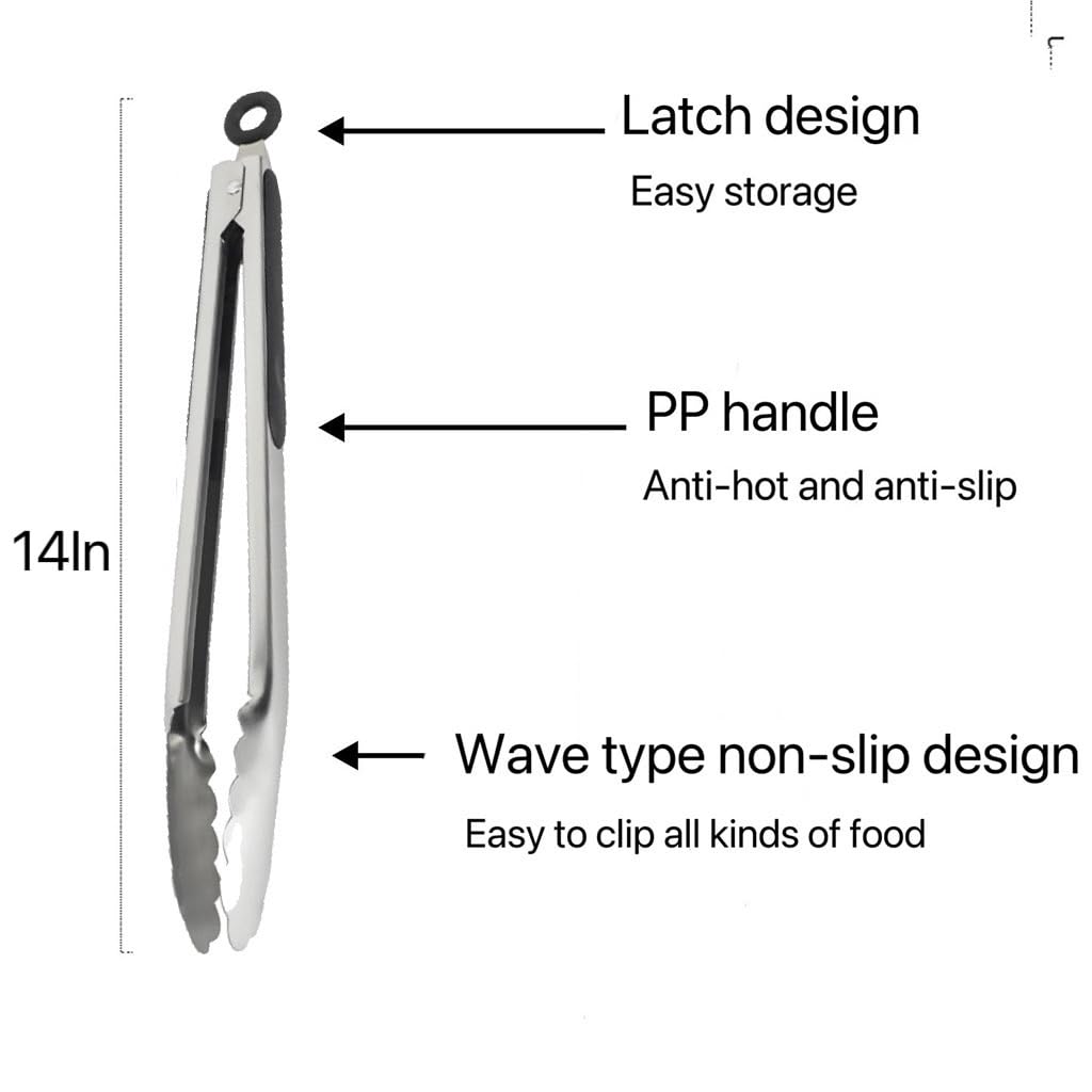 Premium 14-Inch Silicone Kitchen Cooking Tongs with 304 Stainless Steel - Multipurpose BBQ Grill Clamp, Spatula & Food Turner for Grilling, Flipping Steak, Fish, Toast & Salad - Perfect for Outdoor Cooking & Indoor Kitchen Use