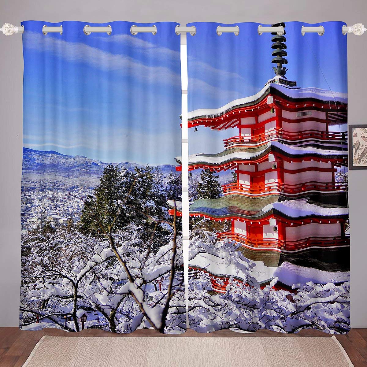 Feelyou Blackout Curtains - Tree Print Winter Scenery Darkening Drapes for Bedroom (52x84 Inch, 2 Panels) | Nature-Inspired Window Treatments for Living Room & Nursery Decor | Thermal Insulated Cityscape Design