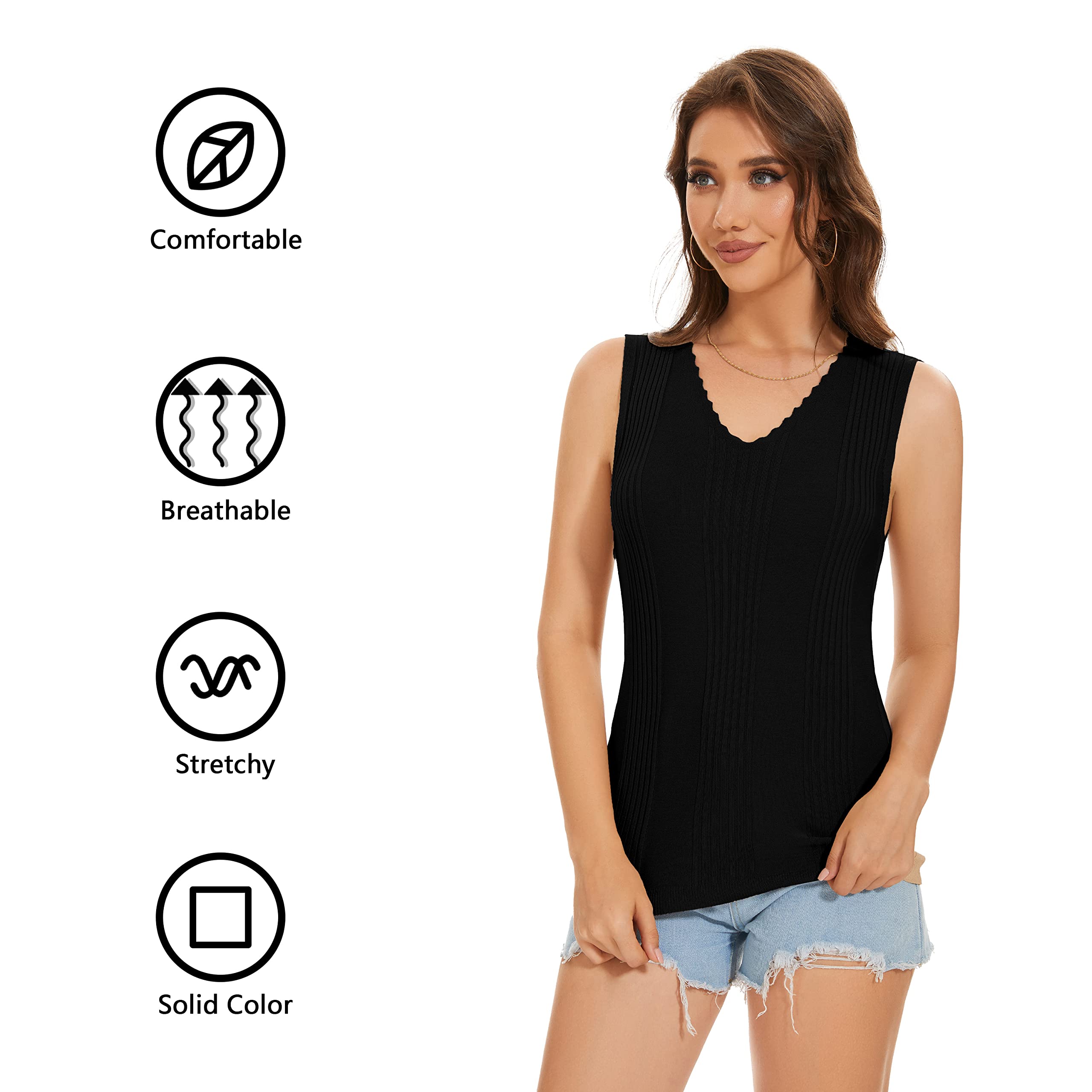 EANUER Women's V-Neck Sleeveless Tank Tops - Summer Casual Solid Color Blouse for Workout, Yoga, Beach & Everyday Wear