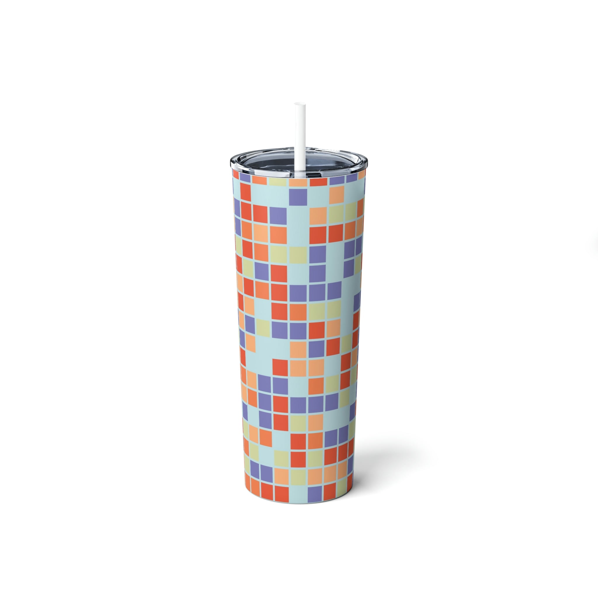 Floral Skinny Stainless Steel Tumbler with Straw - 20oz Insulated Iced Coffee Cup - Perfect for Office, Travel & Outdoor Activities