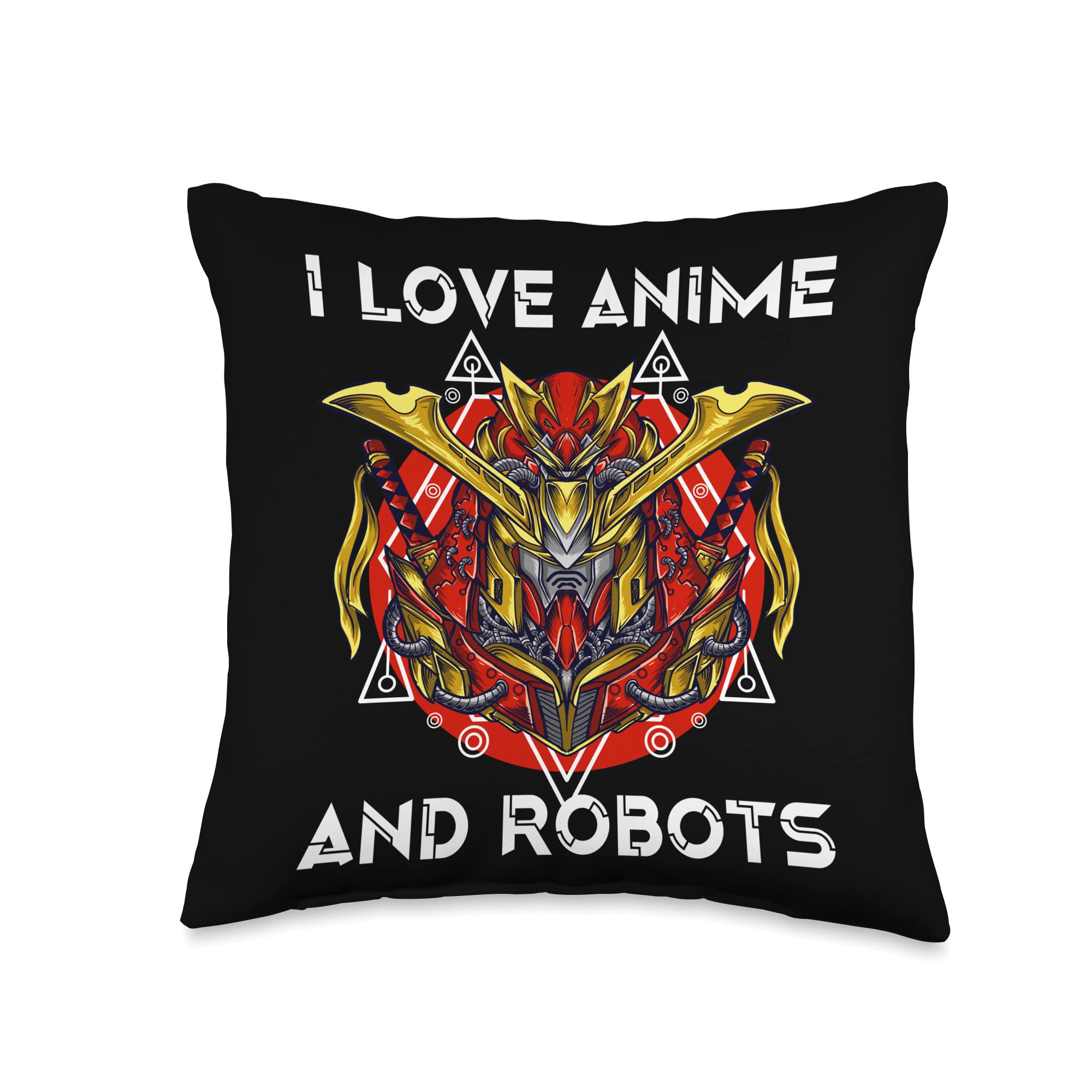 Otaku Samurai Anime & Robots Manga Throw Pillow - 16x16 Inch Decorative Cushion Cover for Bed, Sofa, Gaming Room - Multicolor Pop Culture Gift for Anime Fans