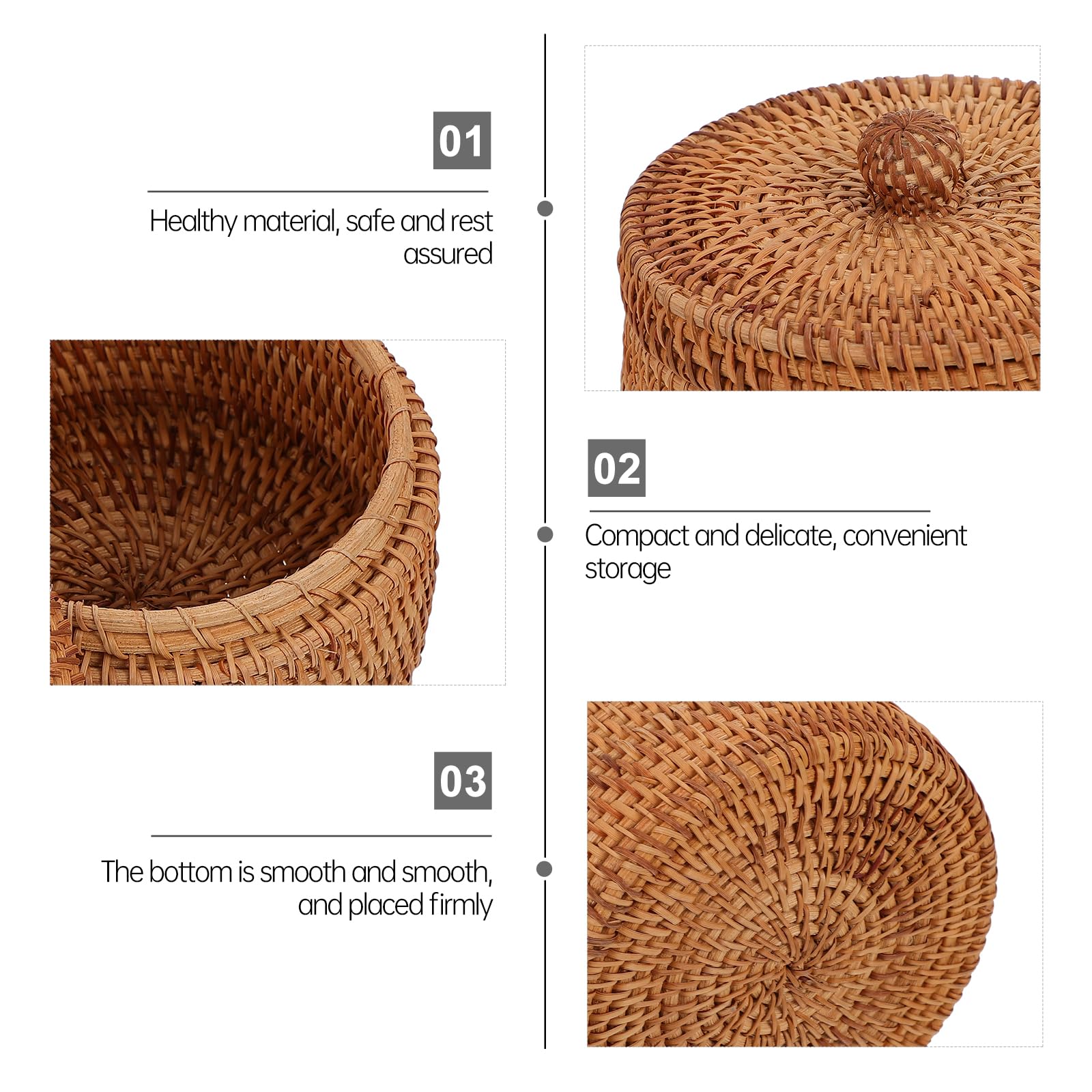 Mini Rattan Storage Basket with Lid - Handwoven Small Round Seagrass Box for Bathroom, Kitchen, Desk & Toy Organization - Natural Woven Decorative Storage Bin for Home Decor