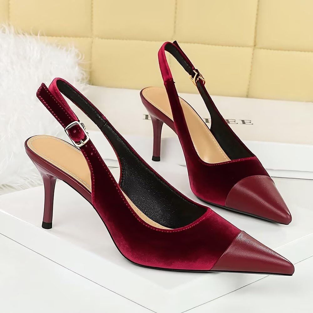 LUXINYU Women's Slingback Kitten Heels - Pointed Toe Stiletto Pumps with Back Lace Detail for Casual, Party & Work | Comfortable Dress Shoes for Office, Wedding & Evening Events