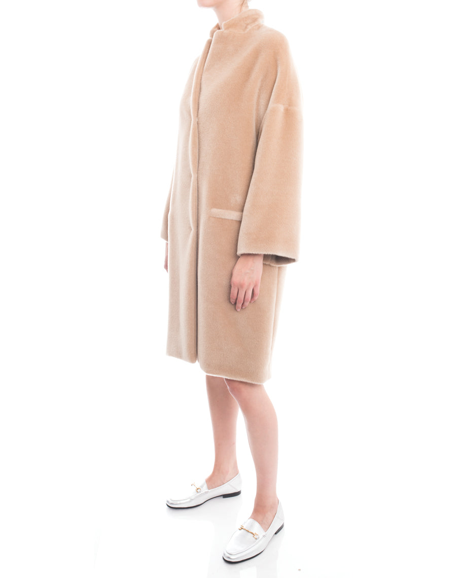 Brunello Cucinelli Nude Alpaca Wool Oversized Coat for Women - Soft Luxury Winter Coat - Perfect for Office, Travel & Special Occasions