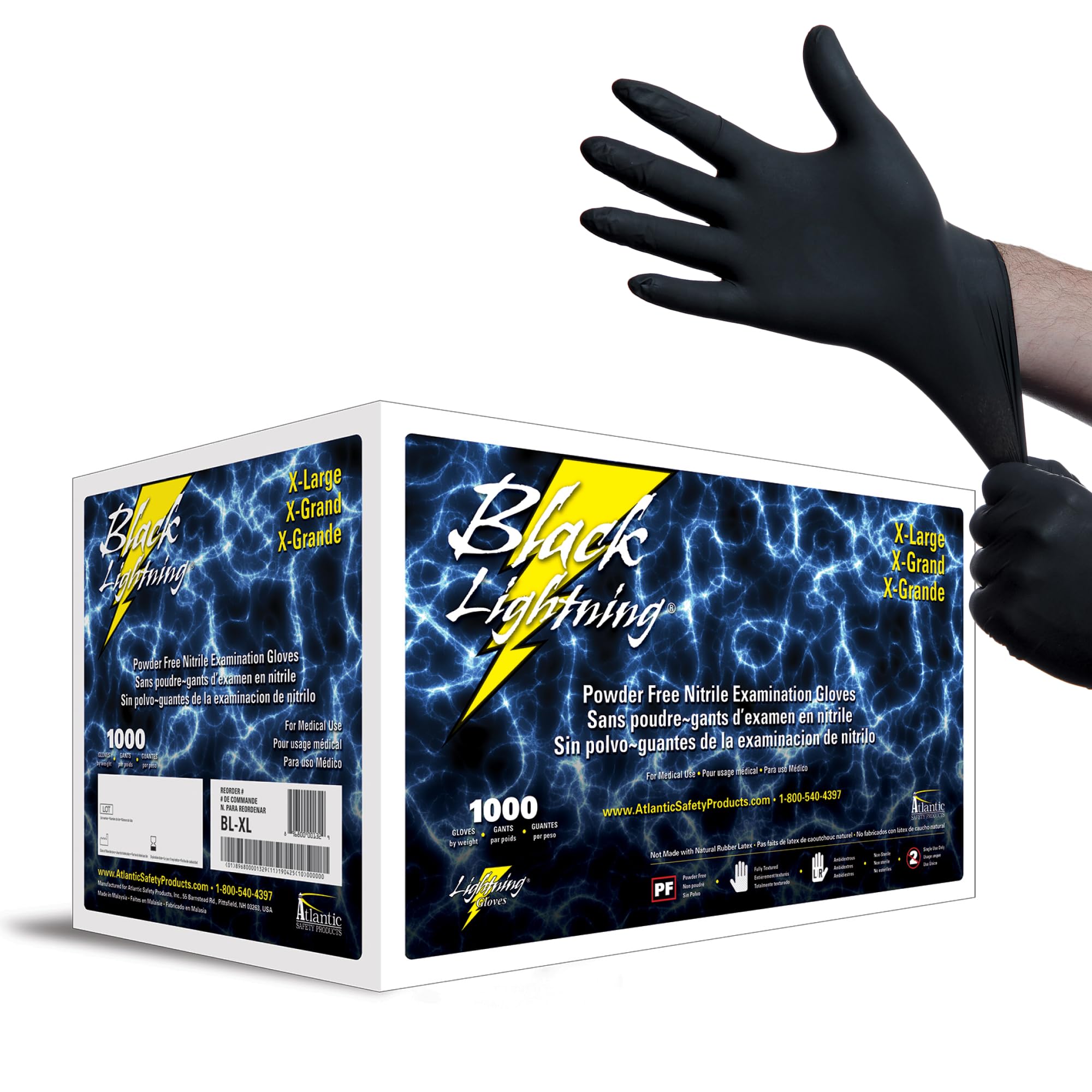 Premium Black Nitrile Exam Gloves - Powder-Free Disposable Gloves, XL Size (1000 Count) - Ideal for Medical, Dental, Tattoo & Food Handling Safety