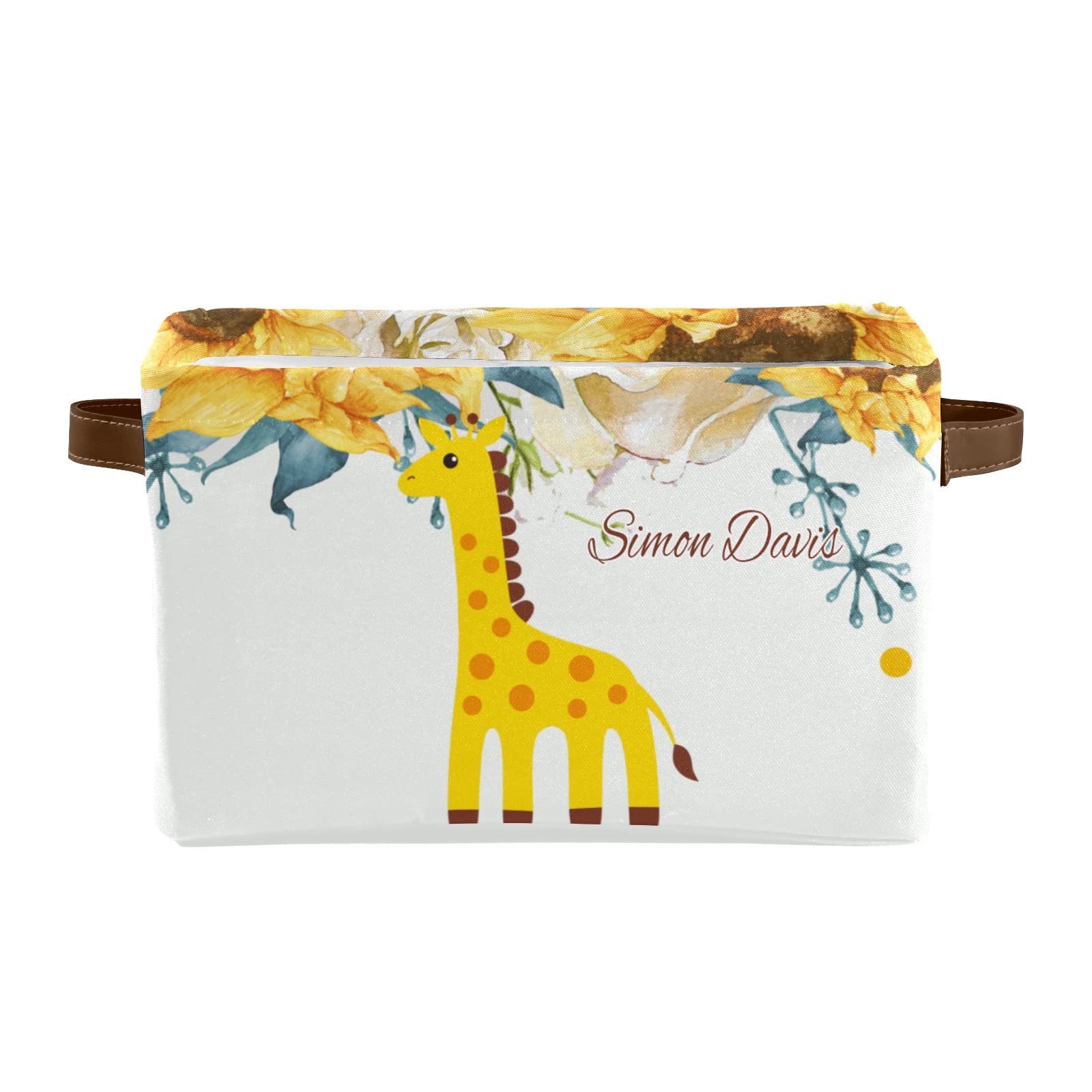 Personalized Giraffe Sunflower Storage Bins - Custom Nursery Organizer with Handles for Baby Clothes, Toys & Home Supplies (1 Pack) | Perfect for Nursery Decor, Kids Room Organization & Playroom Storage