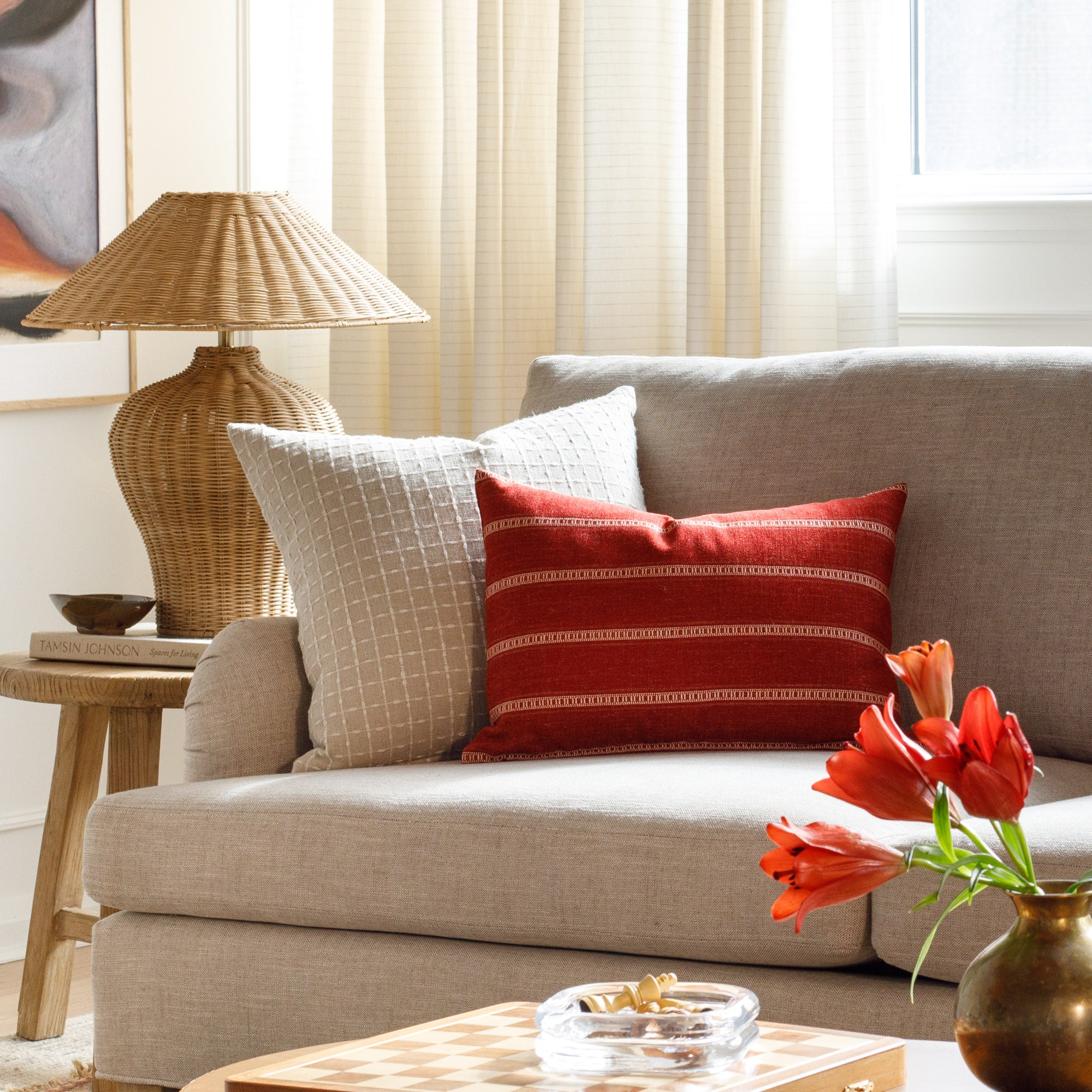 Brunswick Stripe 14x20 Lumbar Pillow in Pomegranate - Decorative Cushion for Sofa, Bed & Home Decor