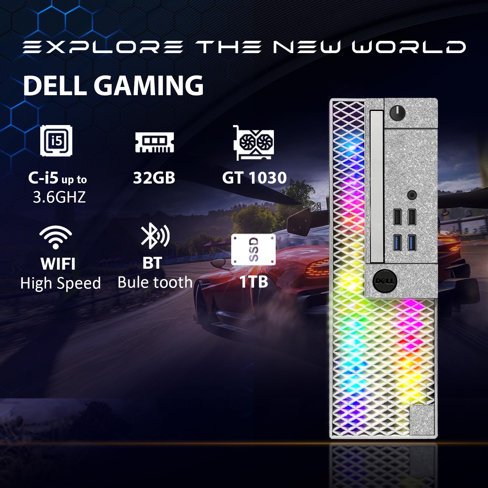 Refurbished Dell RGB Gaming PC - Intel i5, GT 1030, 32GB RAM for Esports & Streaming
