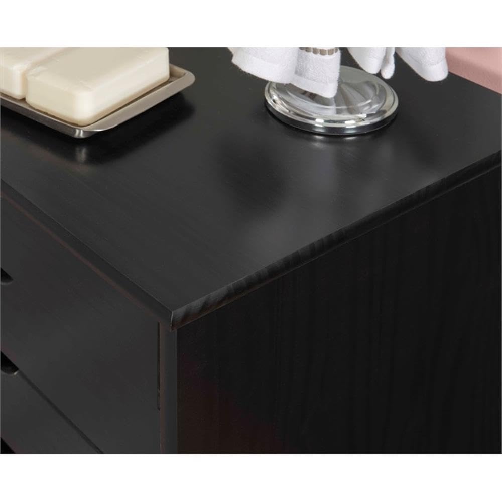 Mid Century Modern 6-Drawer Wood Dresser with Wheels - Black Rolling Storage Cabinet, Mobile Organizer Cart for Bedroom, Office, Living Room (15.35