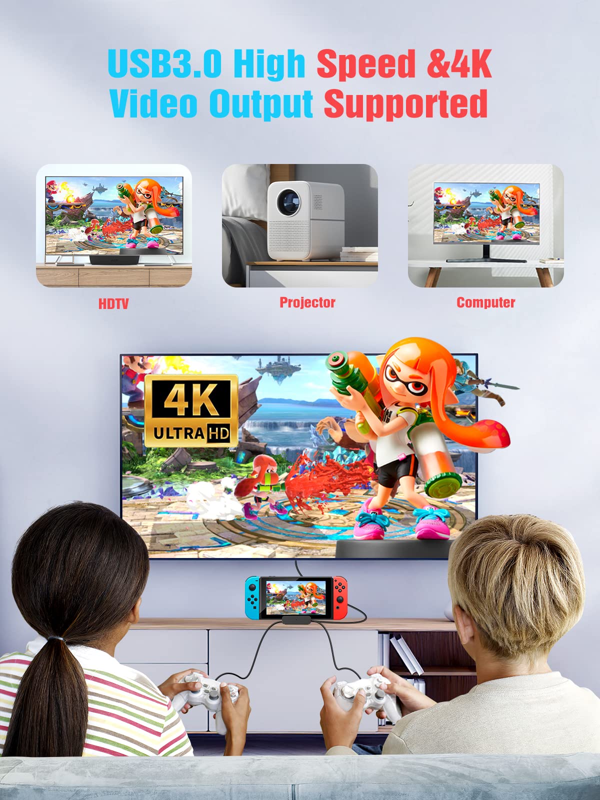 NEWDERY Switch TV Dock for Nintendo Switch & OLED - USB C to HDMI Multiport Hub Adapter with PD Charging | Portable Docking Station Replacement | Perfect for Gaming at Home, Travel & TV Display