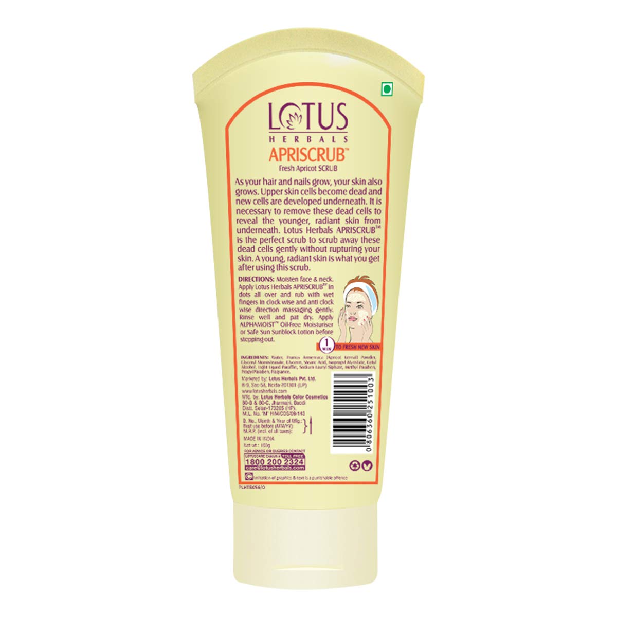 Lotus Herbals Apriscrub Fresh Apricot Scrub - Natural Exfoliating Face Scrub for All Skin Types | Chemical-Free Skincare | 100g | Gentle Facial Cleanser for Daily Use & Acne-Prone Skin