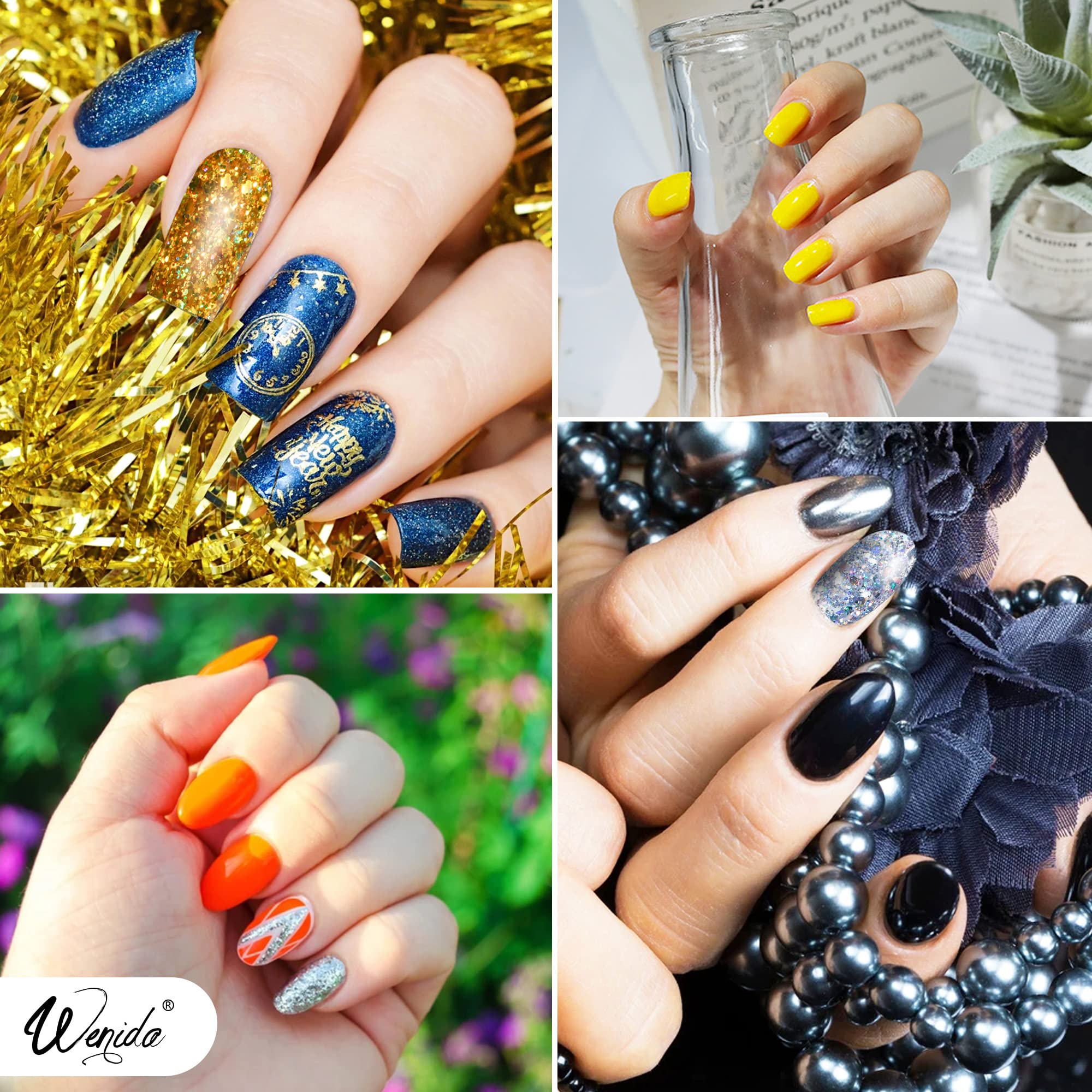 Wenida 10 Color Rainbow Holographic Glitter Gel Nail Polish Set - Gold Silver Chrome Chunky Glitter Soak Off Varnish for DIY Manicure | Home Salon, Party, Wedding Nail Art