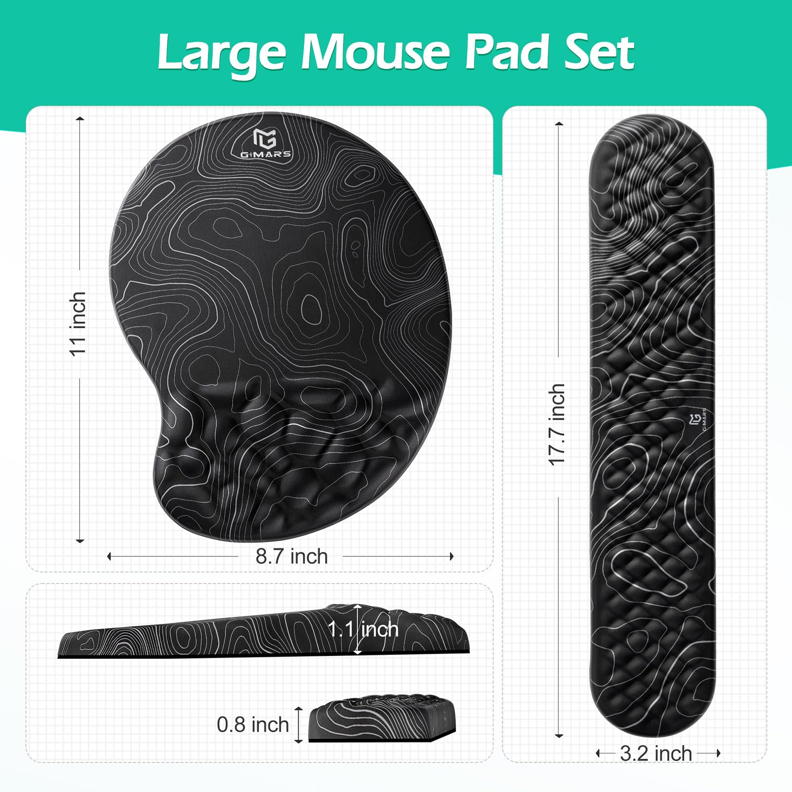 Gimars Ergonomic Keyboard Wrist Rest & Mouse Pad Set - Gel Wrist Support with Massage Points, Non-Slip PU Base for Gaming & Office Use - Perfect for Long Computer Sessions, Typing, and PC Gaming