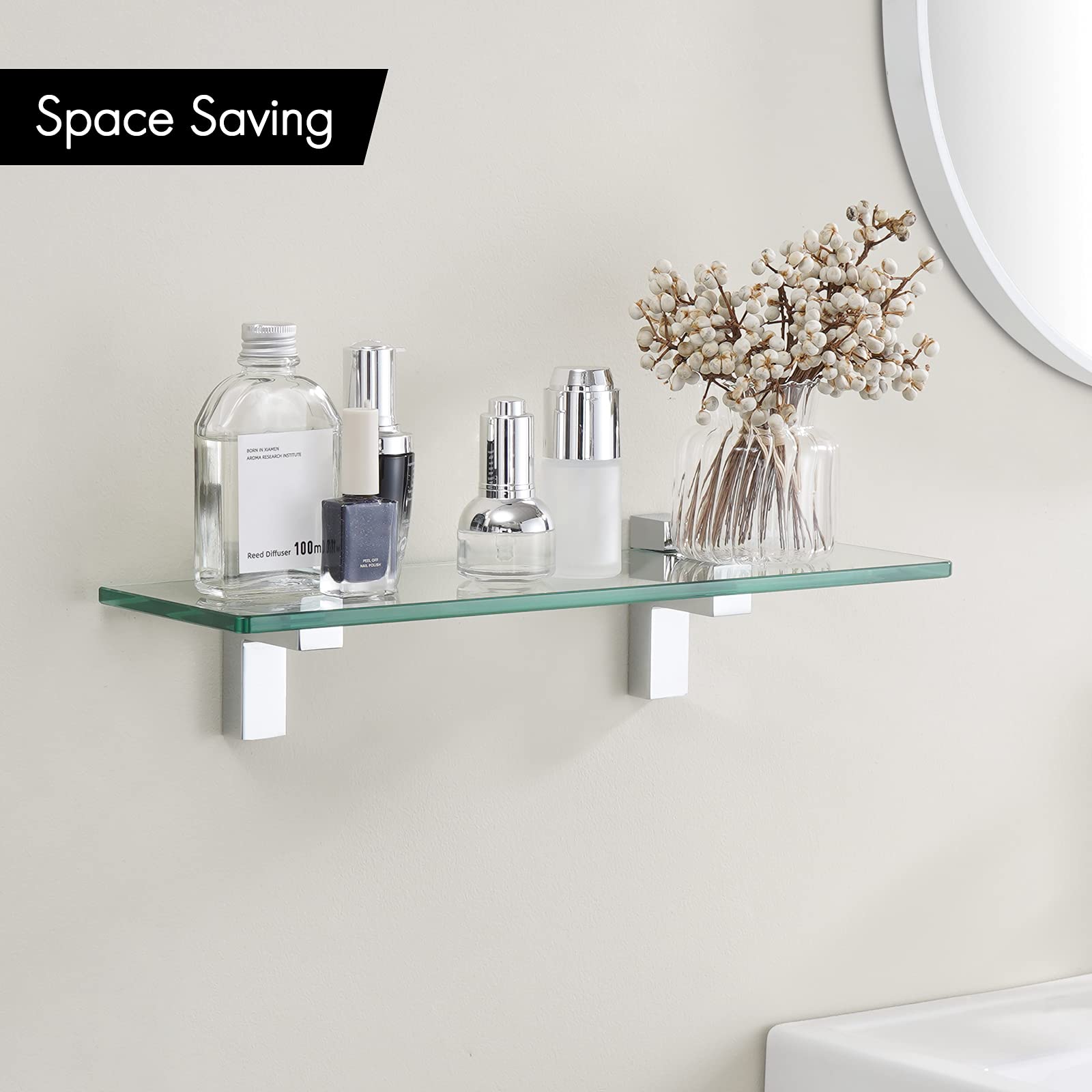 KES 15.8 Inch Bathroom Wall Shelf - Tempered Glass with Polished Chrome Finish (BGS3201S40) - Perfect for Shower, Vanity & Bathroom Storage Organization