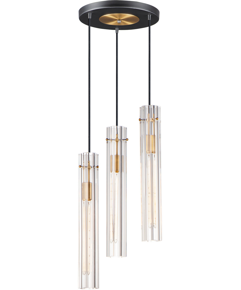 13W Flambeau 3-Light Chandelier in Black & Antique Brass - Elegant Ceiling Lighting Fixture for Dining Room, Bedroom, or Foyer
