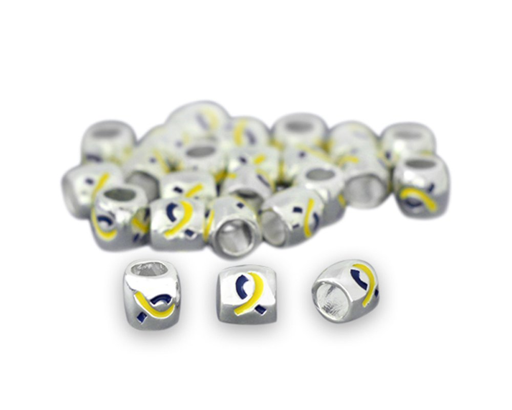Blue & Yellow Ribbon Charm for Down Syndrome & Ukraine Support - Jewelry Making & DIY Gifts
