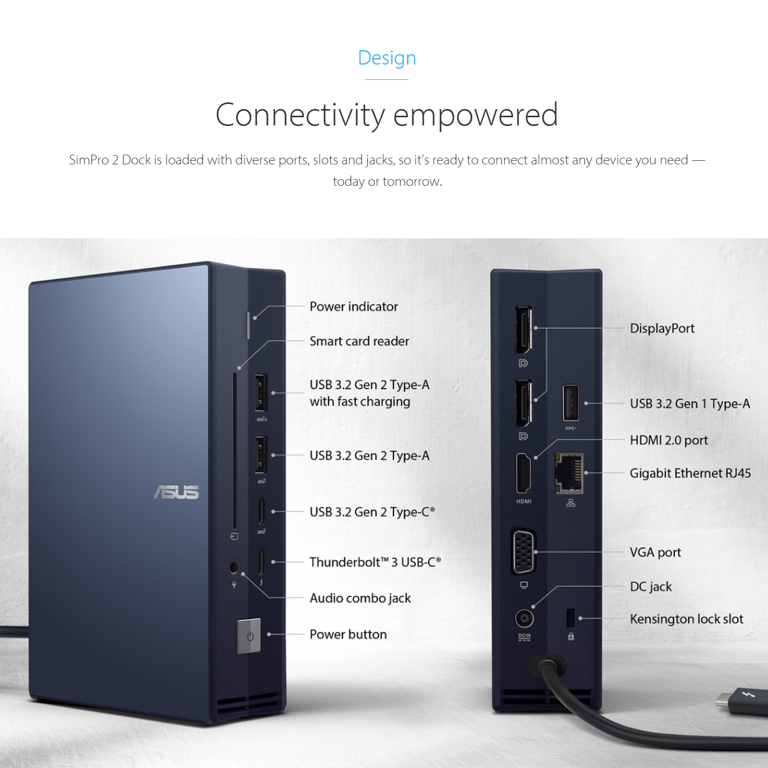 ASUS SimPro Dock 2 Docking Station - USB C Hub with HDMI, DisplayPort & VGA Ports for Laptop - Universal USB C Adapter for Business, Gaming & Home Office Use - Expand Connectivity for Monitors, Storage & Accessories