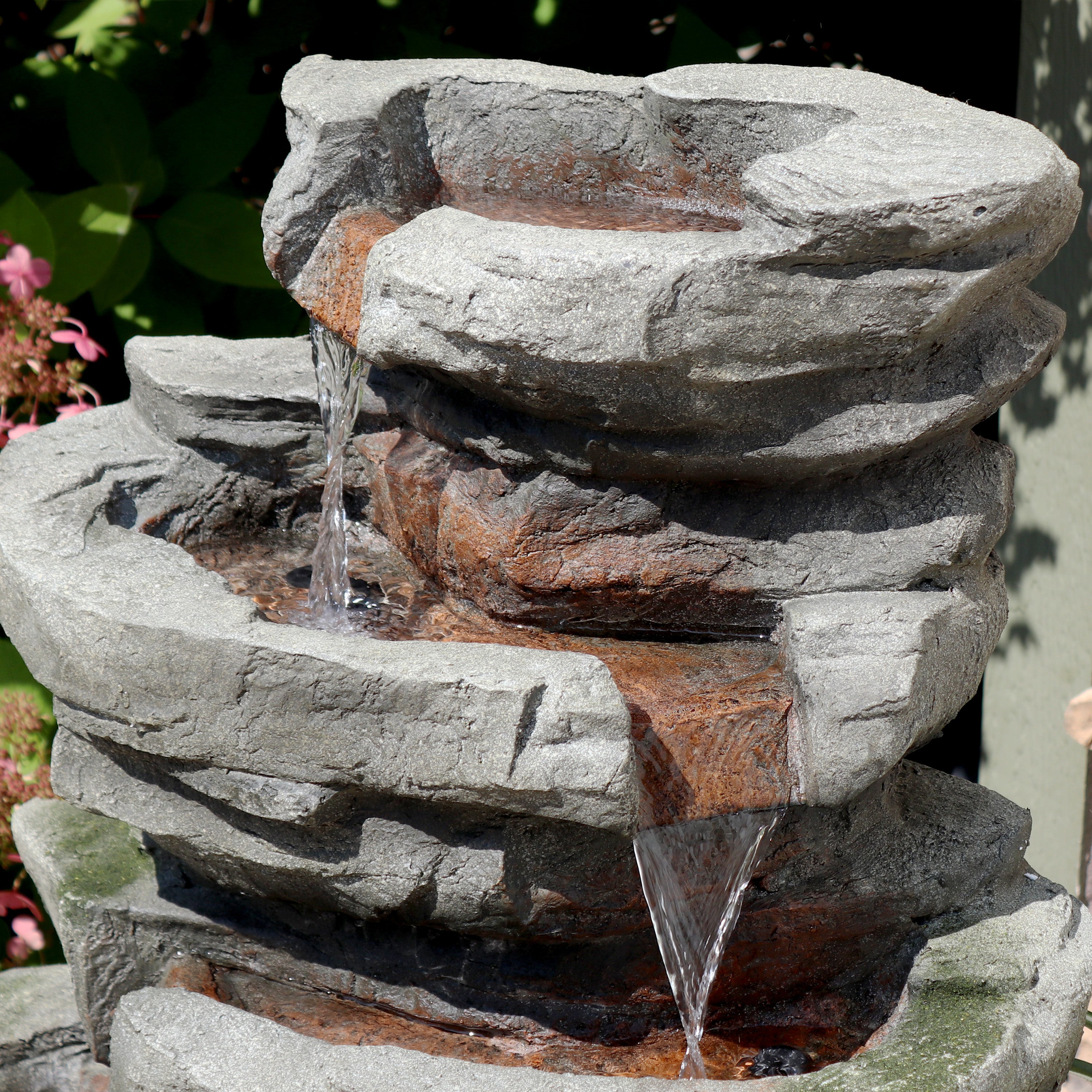Sunnydaze Cobblestone Rock Waterfall Fountain with LED Lights - 31 Inch Outdoor Garden Water Feature for Patio, Yard, and Landscape Decor