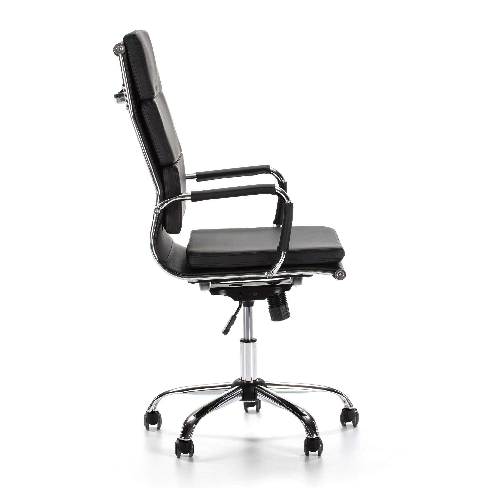 VS Venta-stock Morgan Black Synthetic Leather Office Chair - Adjustable Height, Reclining Executive Chair with Padded Headrest & Cushion, Ergonomic Design - Perfect for Home Office & Workspaces
