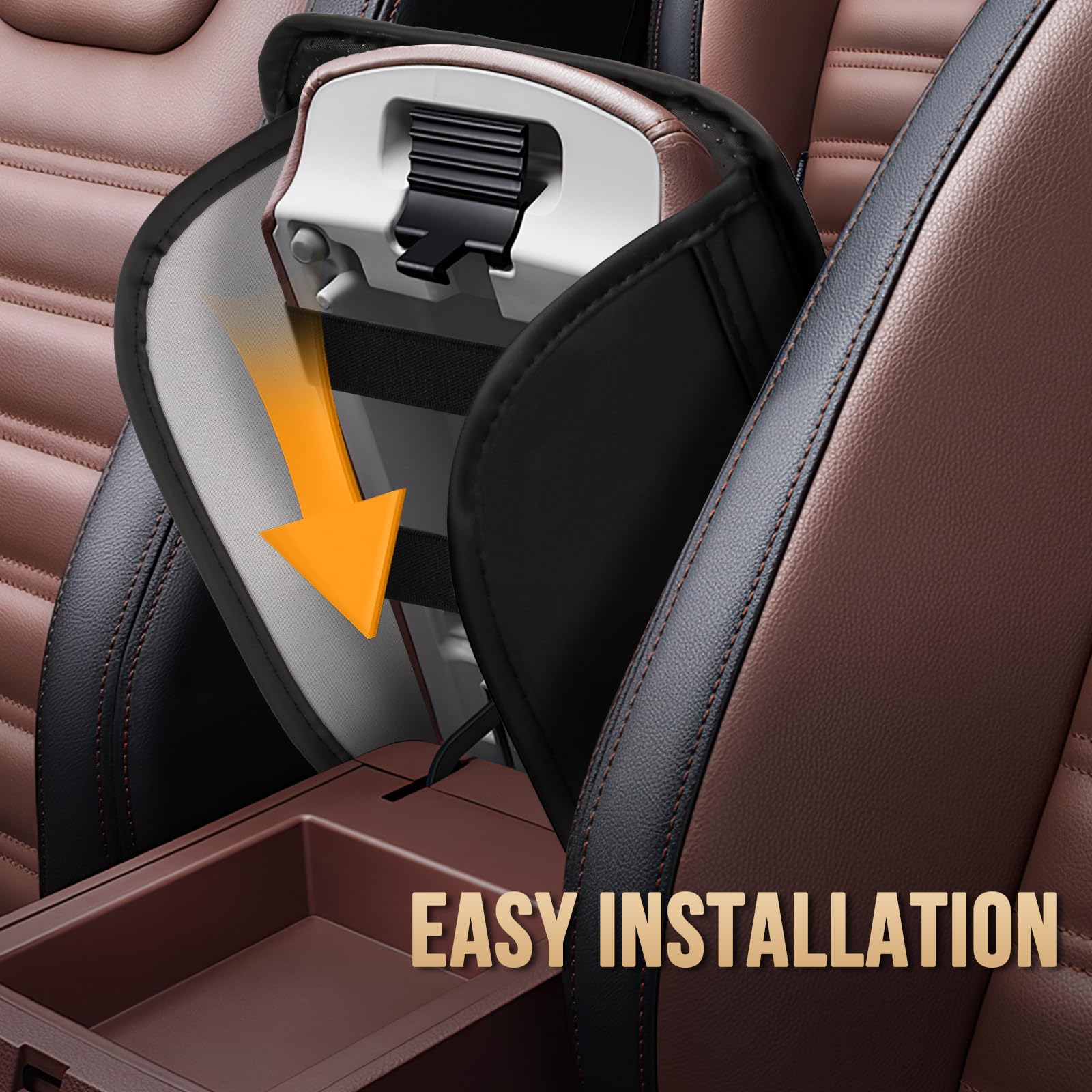 LEIWOOR Universal Car Center Console Cover with 2 Storage Pockets - Soft Armrest Cushion Pad for Most Vehicles - Black Car Interior Accessories for Comfort & Organization (Perfect for Road Trips & Daily Commutes)