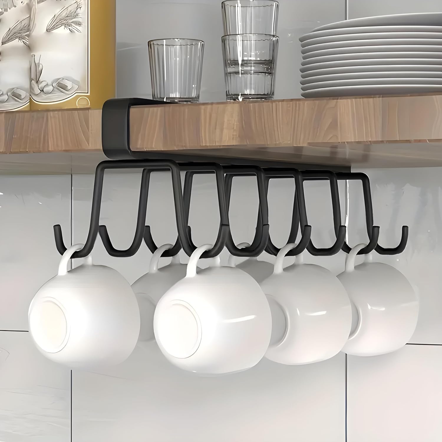 Boniry 12-Hook Double Row Kitchen Organizer - Heavy Duty Metal Hooks for Hanging Coffee Mugs, Tea Cups, Towels & Utensils | Space-Saving Cupboard Storage Solution for Home & Office | Perfect for Small Kitchens, Pantries & Dorm Rooms