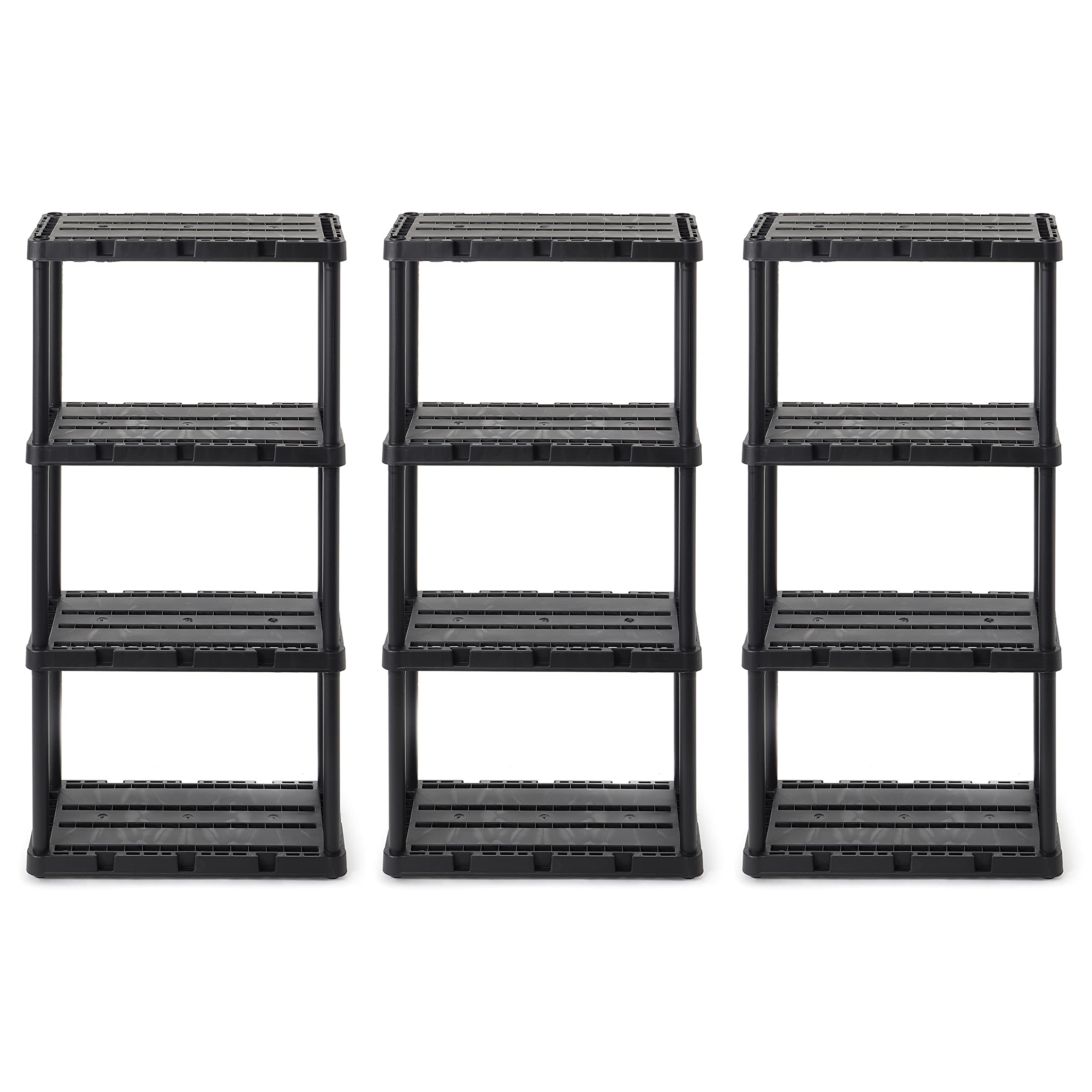 Gracious Living 3-Pack 4-Shelf Storage Shelving Unit - Fixed Height Light Duty Knect-A-Shelf Organizer in Black - Perfect for Closet, Garage, Pantry & Home Organization