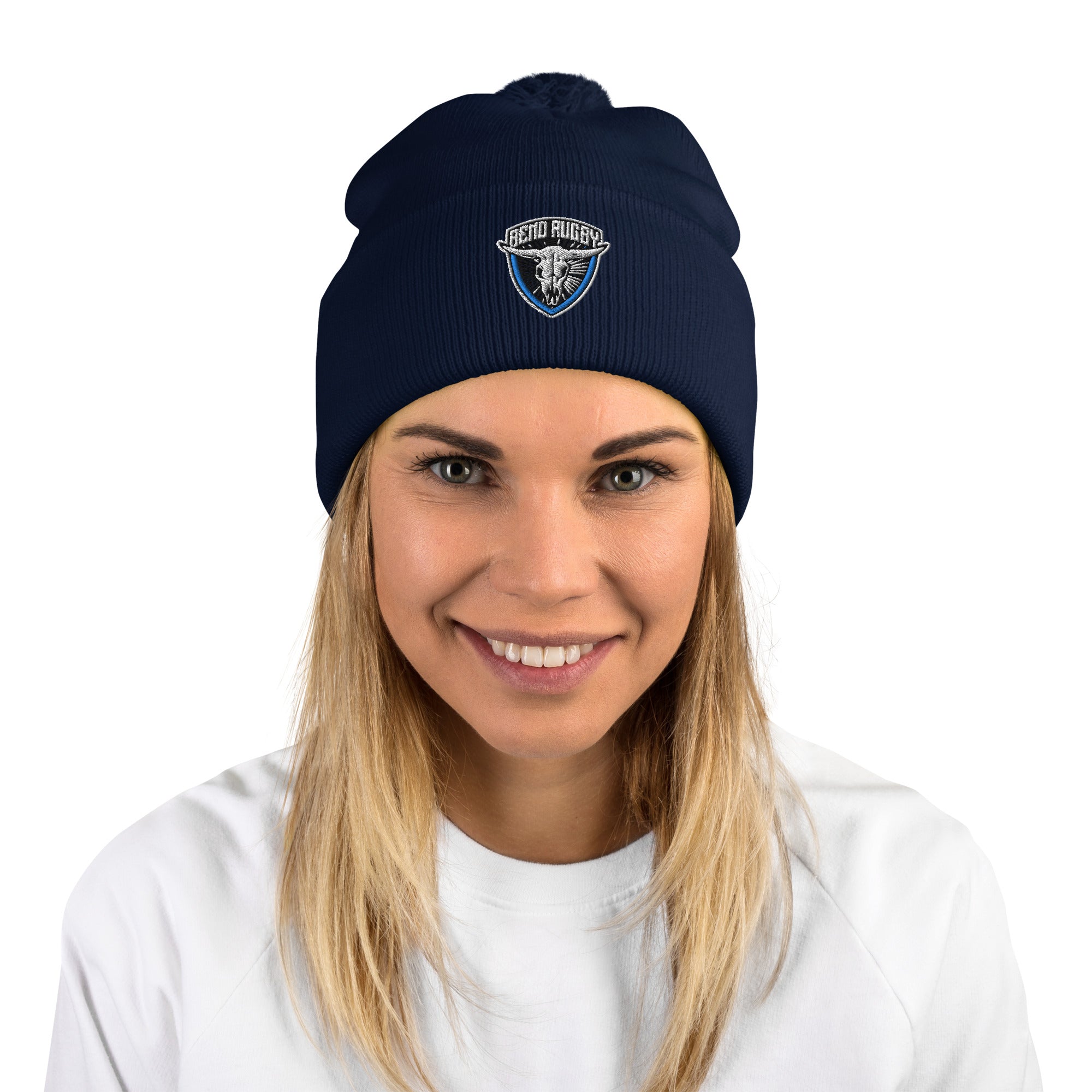 Bend Rugby Pom Pom Beanie Hat - Warm Winter Knit Cap for Men & Women - Perfect for Rugby Games, Outdoor Sports & Cold Weather Fashion