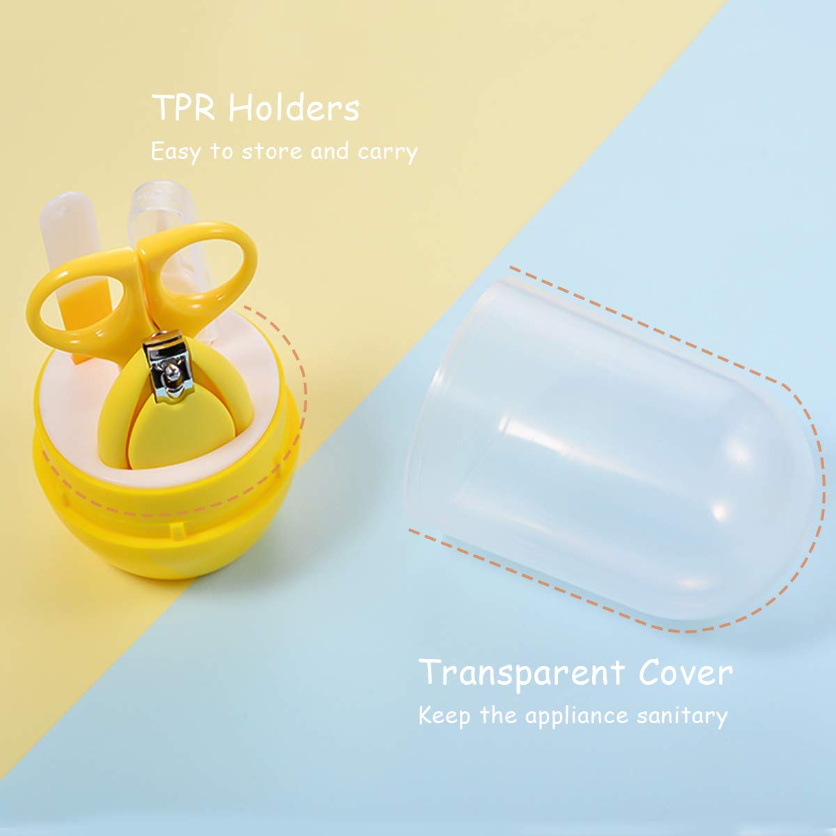 4-in-1 Transparent Lid Baby Nail Care Kit with Clippers, Scissors, Nail File & Tweezers - Safe Grooming Set for Newborns, Infants & Toddlers (Yellow) | Perfect for Gentle At-Home Baby Nail Trimming & Care