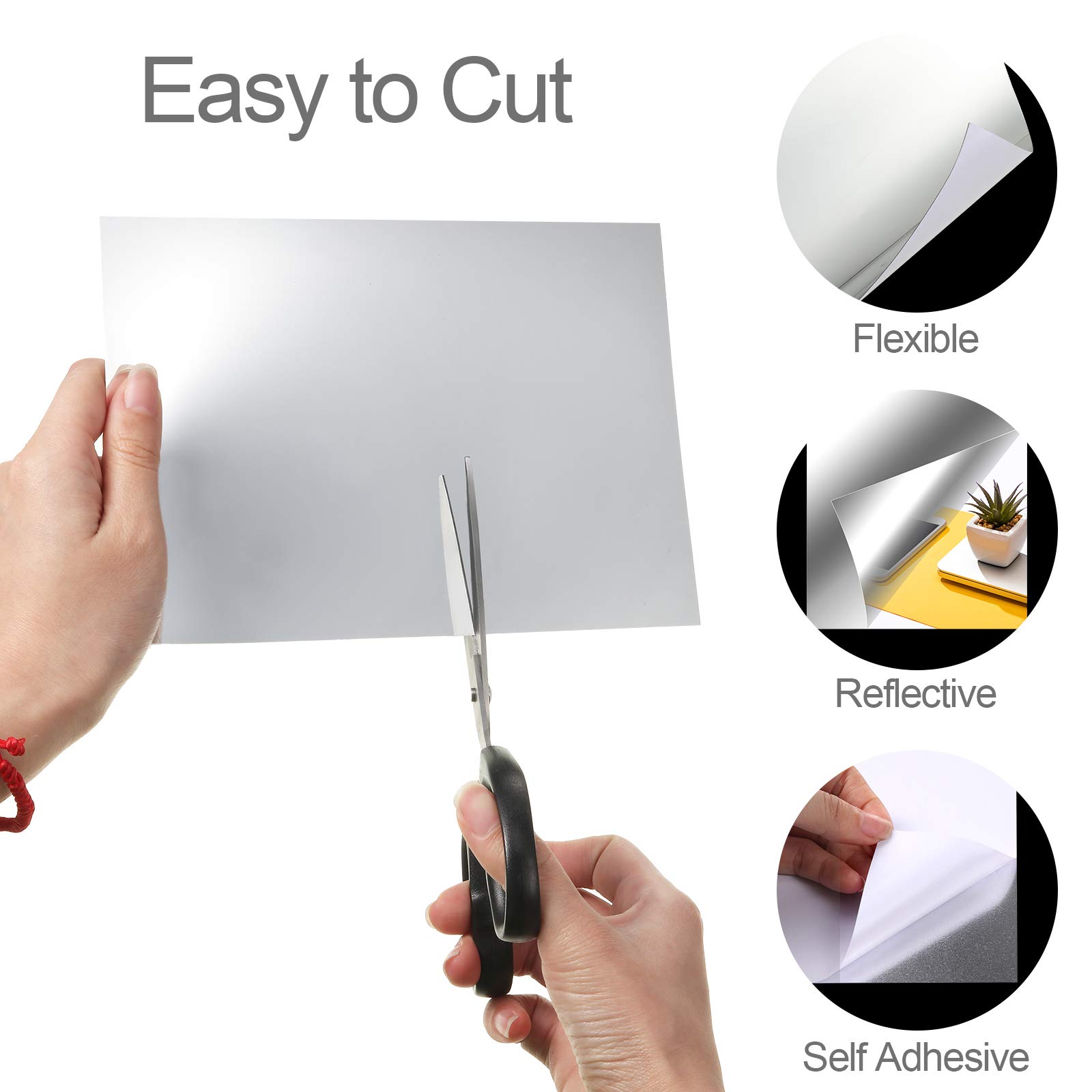Flexible Self-Adhesive Mirror Sheets - Non-Glass Mirror Tiles for Wall Decor (10 Pack, 6x9 Inches) - Perfect for Home, Office & DIY Projects