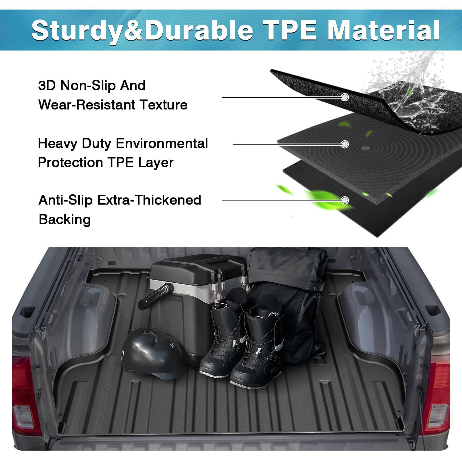 Mixsuper Heavy Duty TPE Truck Bed Mat for 2007-2021 Toyota Tundra 5.5ft Bed | All-Weather, Odorless, Non-Slip Black Bed Liner | Perfect for Hauling, Camping & Off-Road Protection
