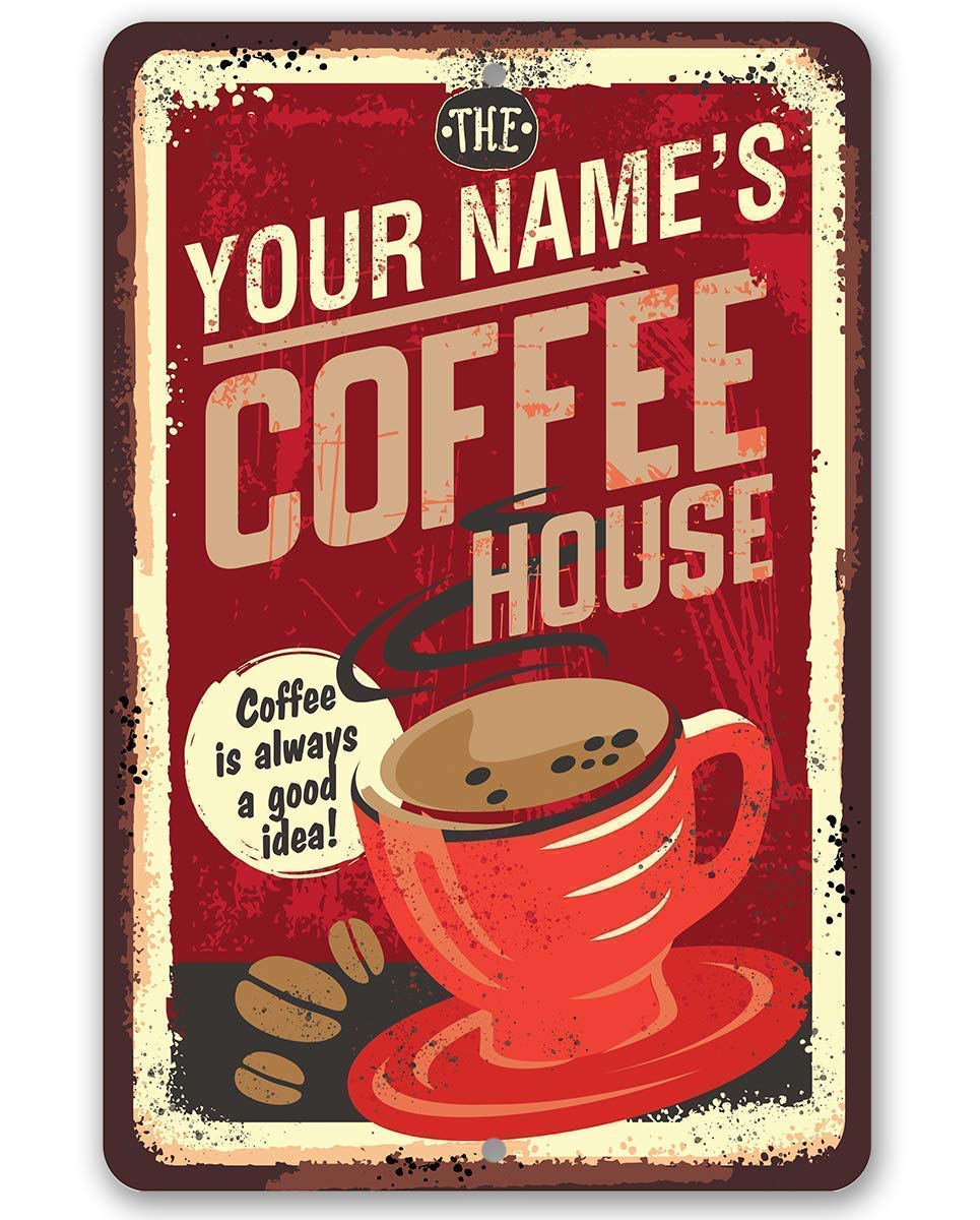 Personalized Vintage Tin Metal Coffee Bar Sign - Indoor & Outdoor Wall Decor for Coffee House, Restaurant, Cafe, Kitchen & Dining Room - Perfect for Home Barista Setup & Coffee Shop Ambiance