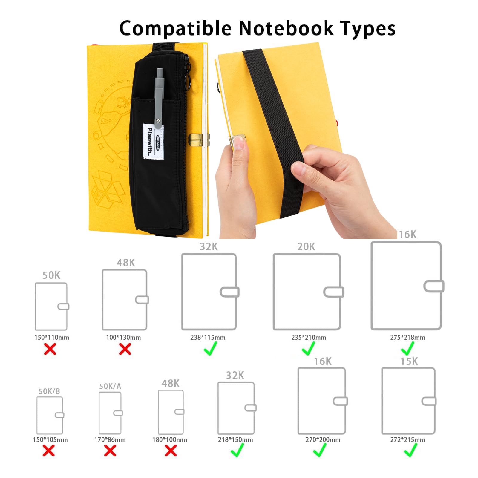 Adjustable Elastic Pen Holder for Notebook - Slim Zipper Pencil Pouch Organizer for Journals, School Supplies & Makeup | Perfect for Students, Office & Travel Organization